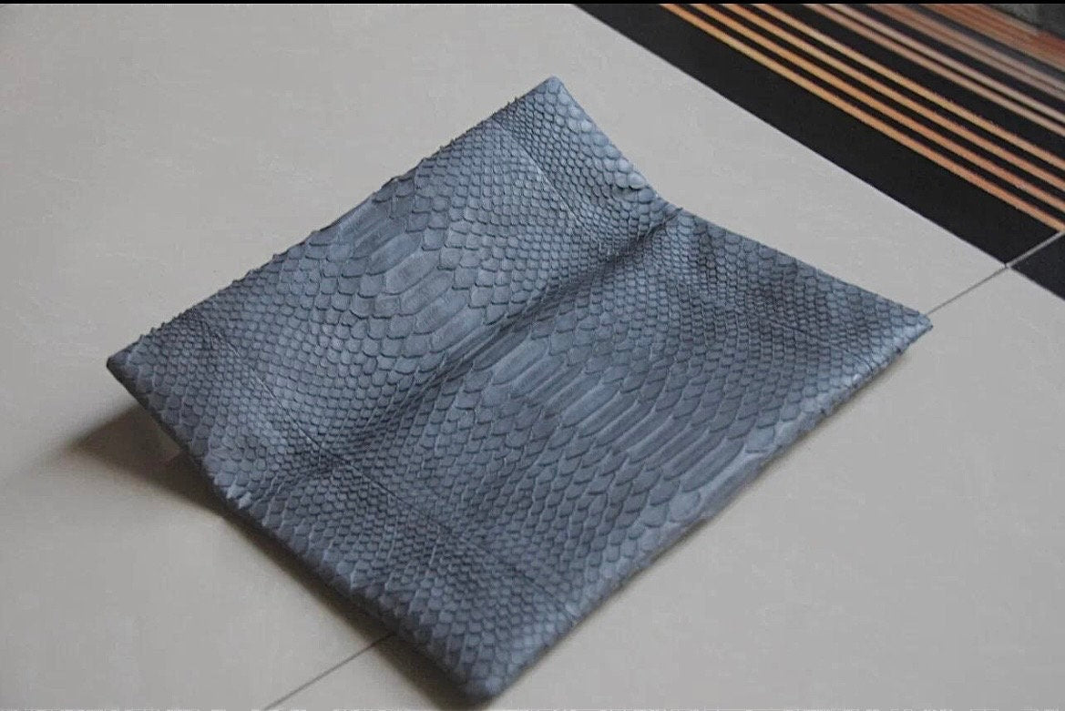 Genuine Python Skin Flat Clutch — Grey