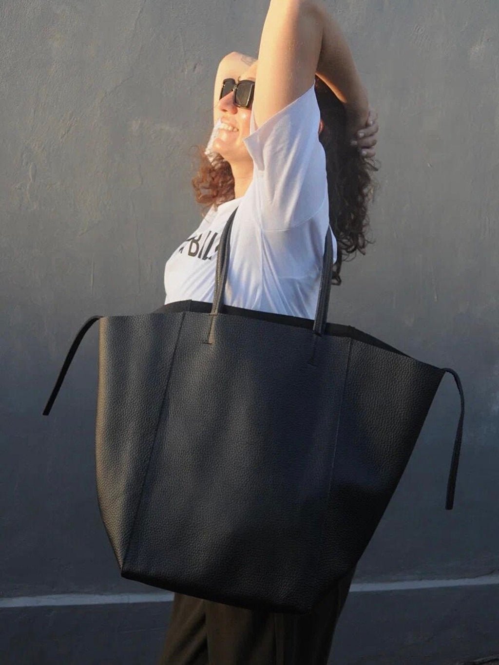 Genuine Leather Tote Bag — Black