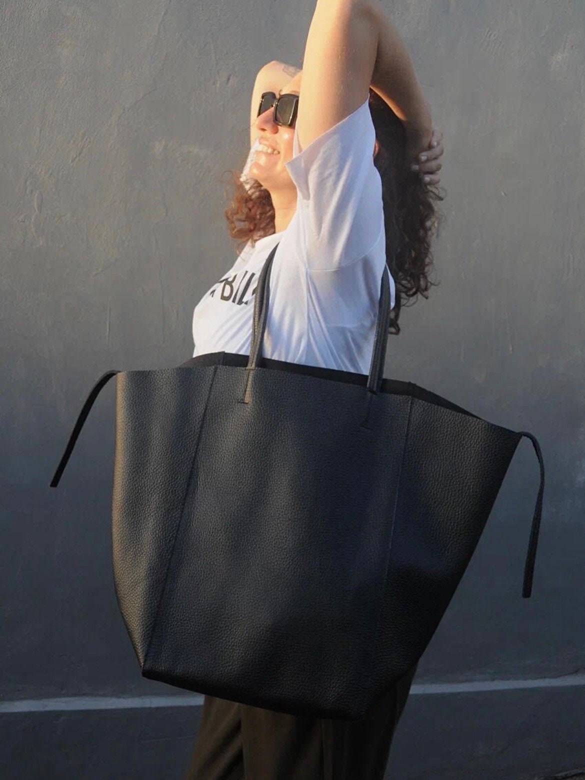 Genuine Leather Tote Bag — Black