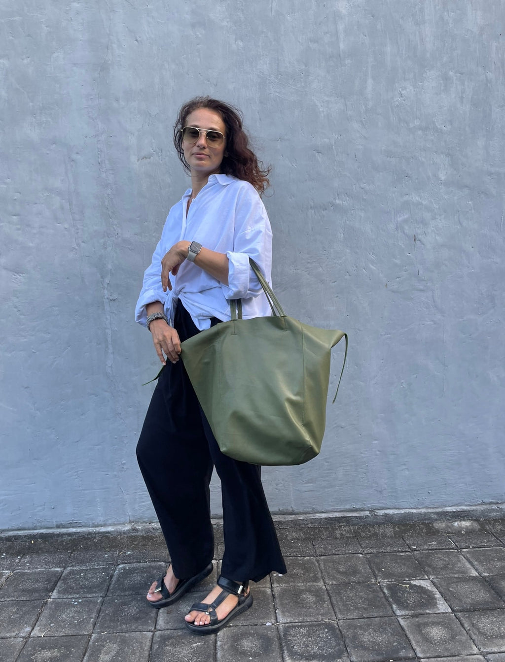 Genuine leather khaki green tote shopper big bag / everyday purse / handmade bags / designer bags / summer bag / gift for her — Red