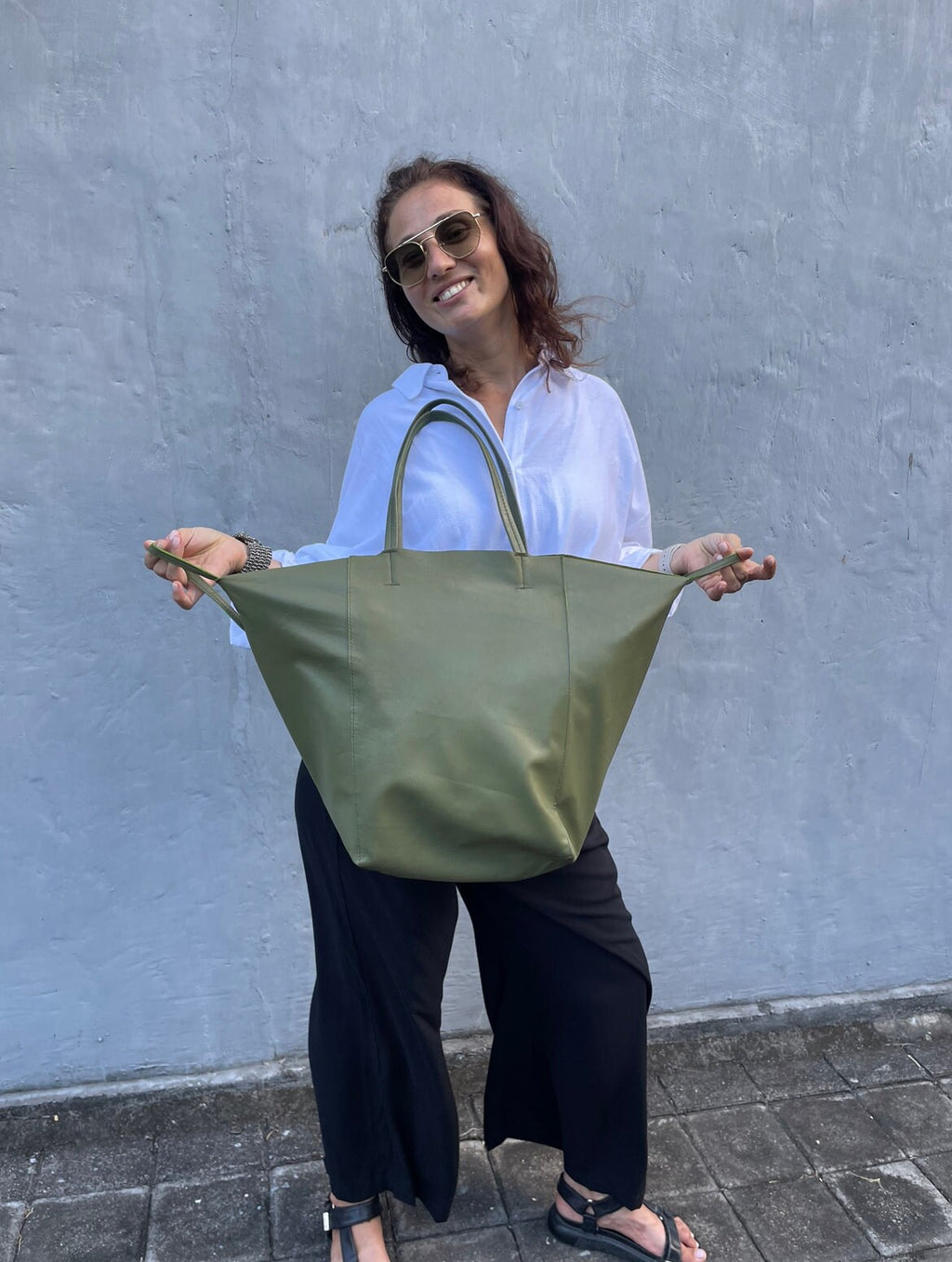 Genuine leather khaki green tote shopper big bag / everyday purse / handmade bags / designer bags / summer bag / gift for her