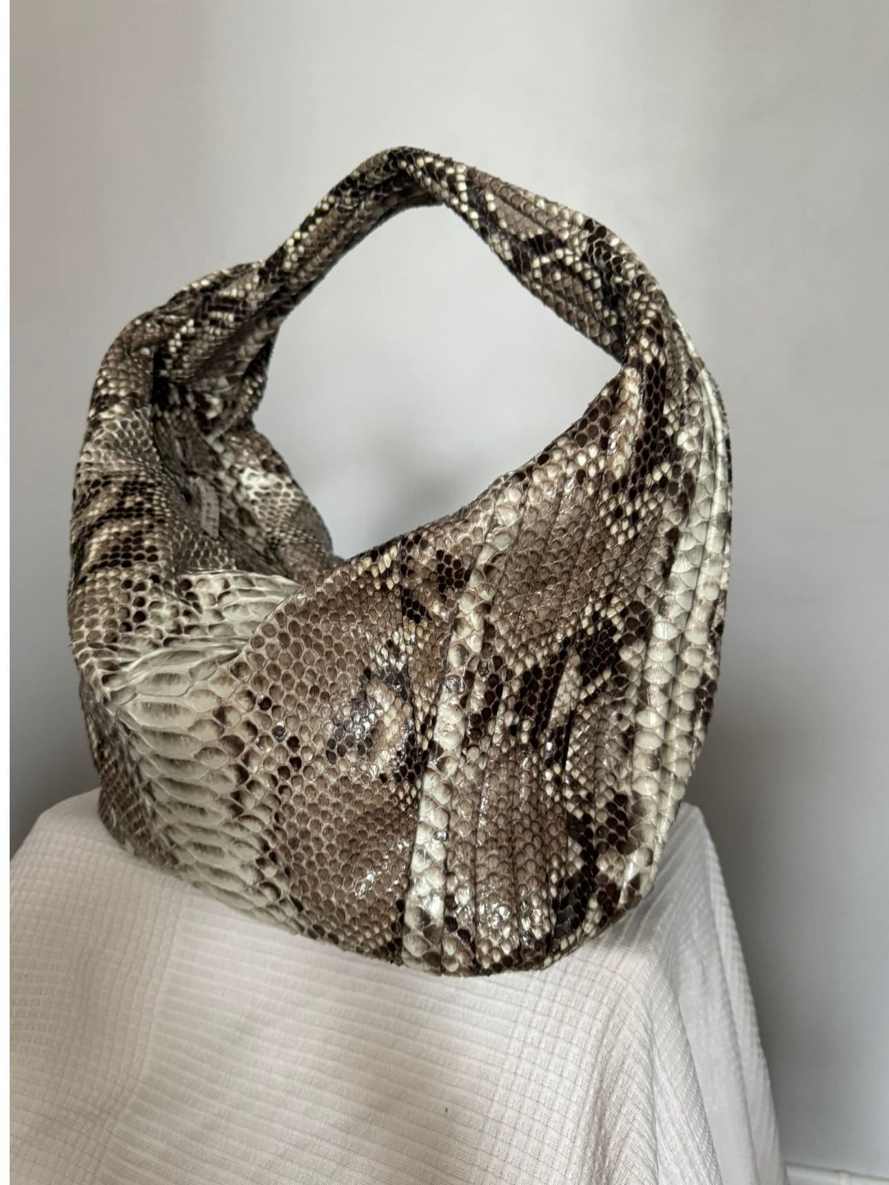 Soft Hobo Python Skin Stitched Bag — Gray