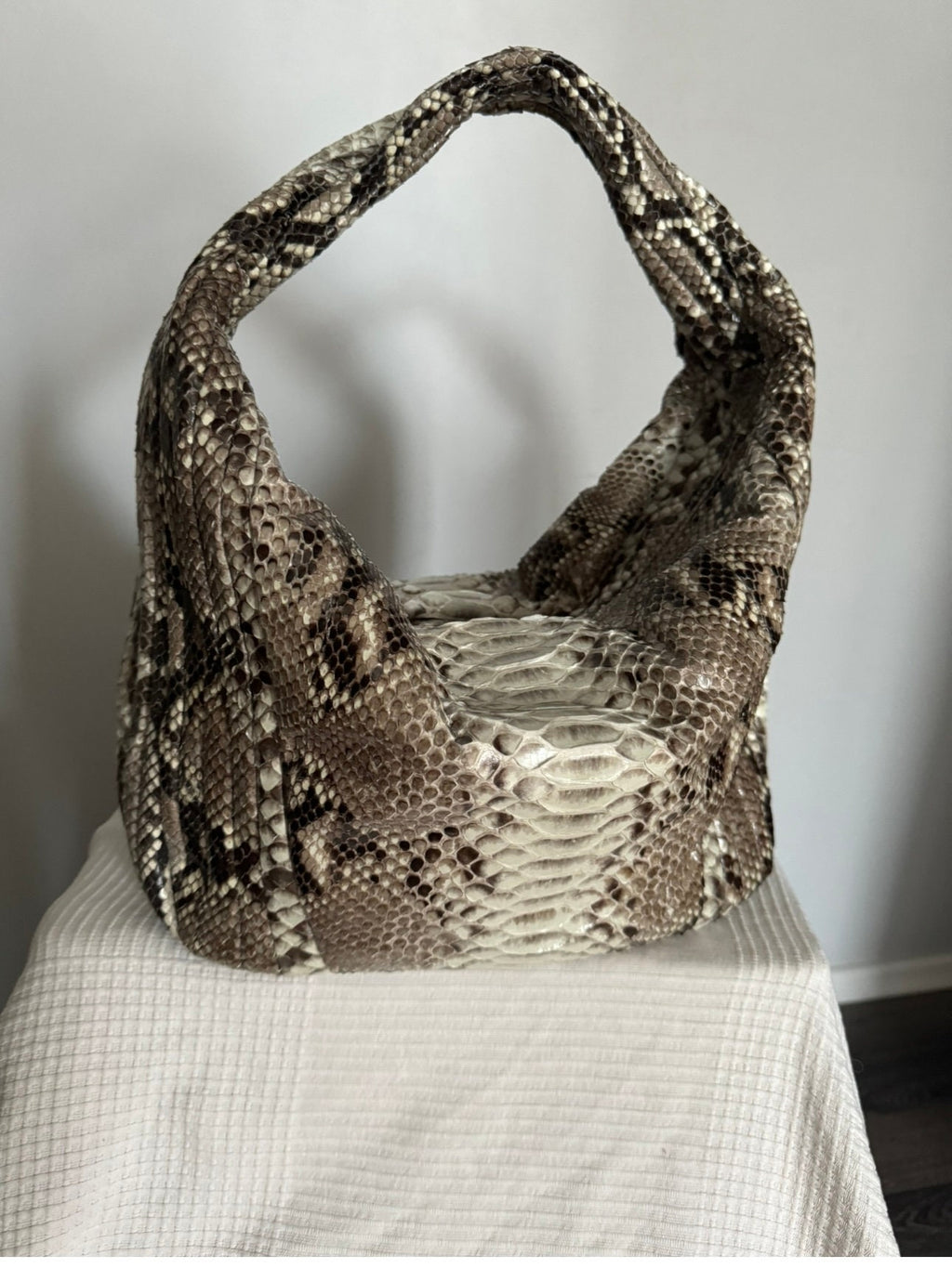Soft Hobo Python Skin Stitched Bag — Gray