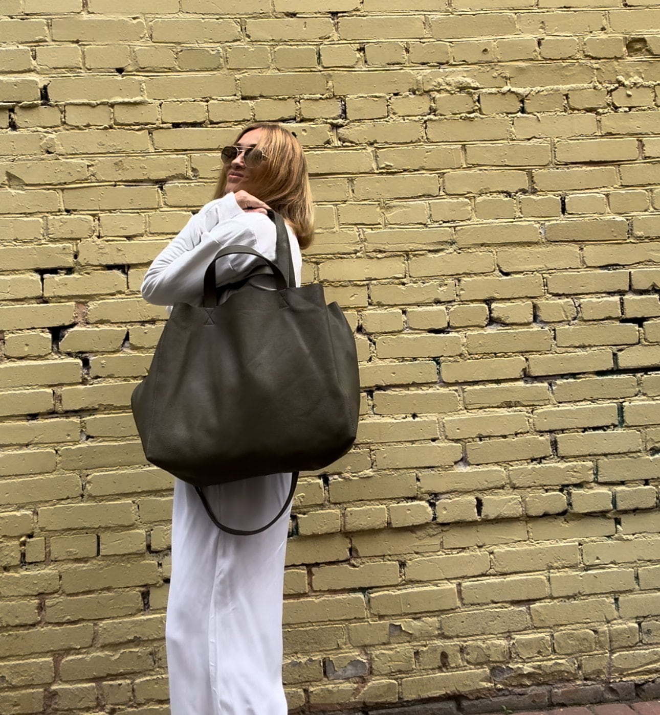 Genuine leather khaki green oversize tote shopper triple handle big bag / everyday purse / handmade bags / designer bags / summer bag / — Red