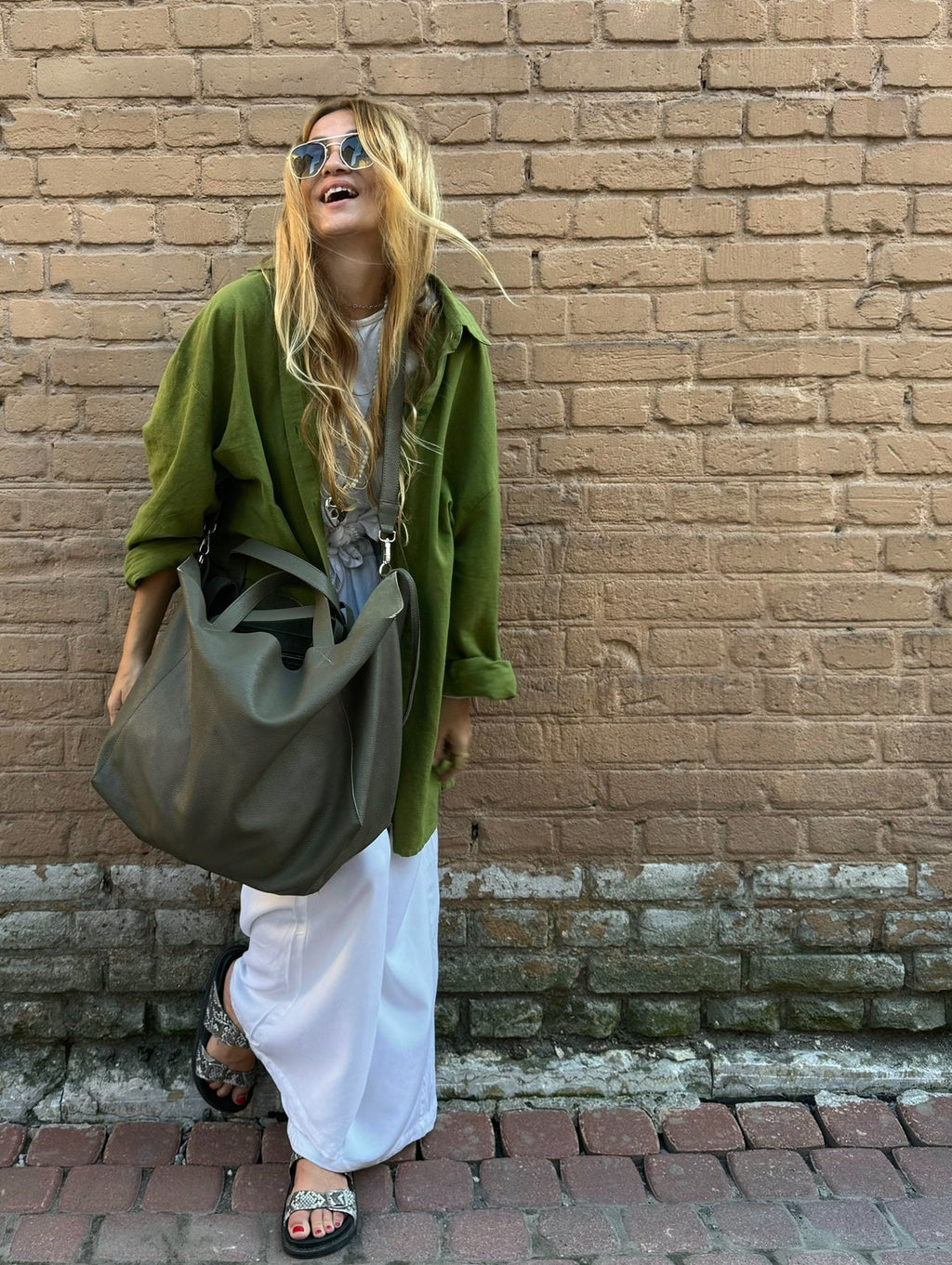 Oversized Khaki Linen Shirt MALDI