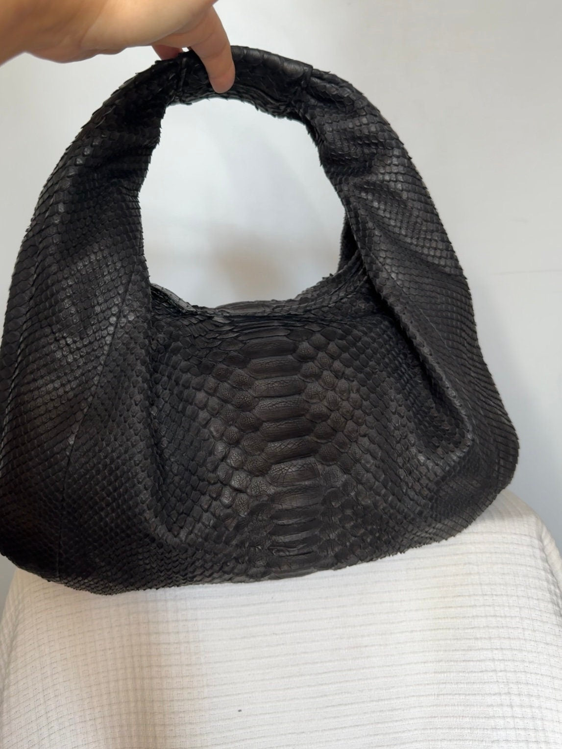 Small Soft Hobo Python Skin Bag — Black