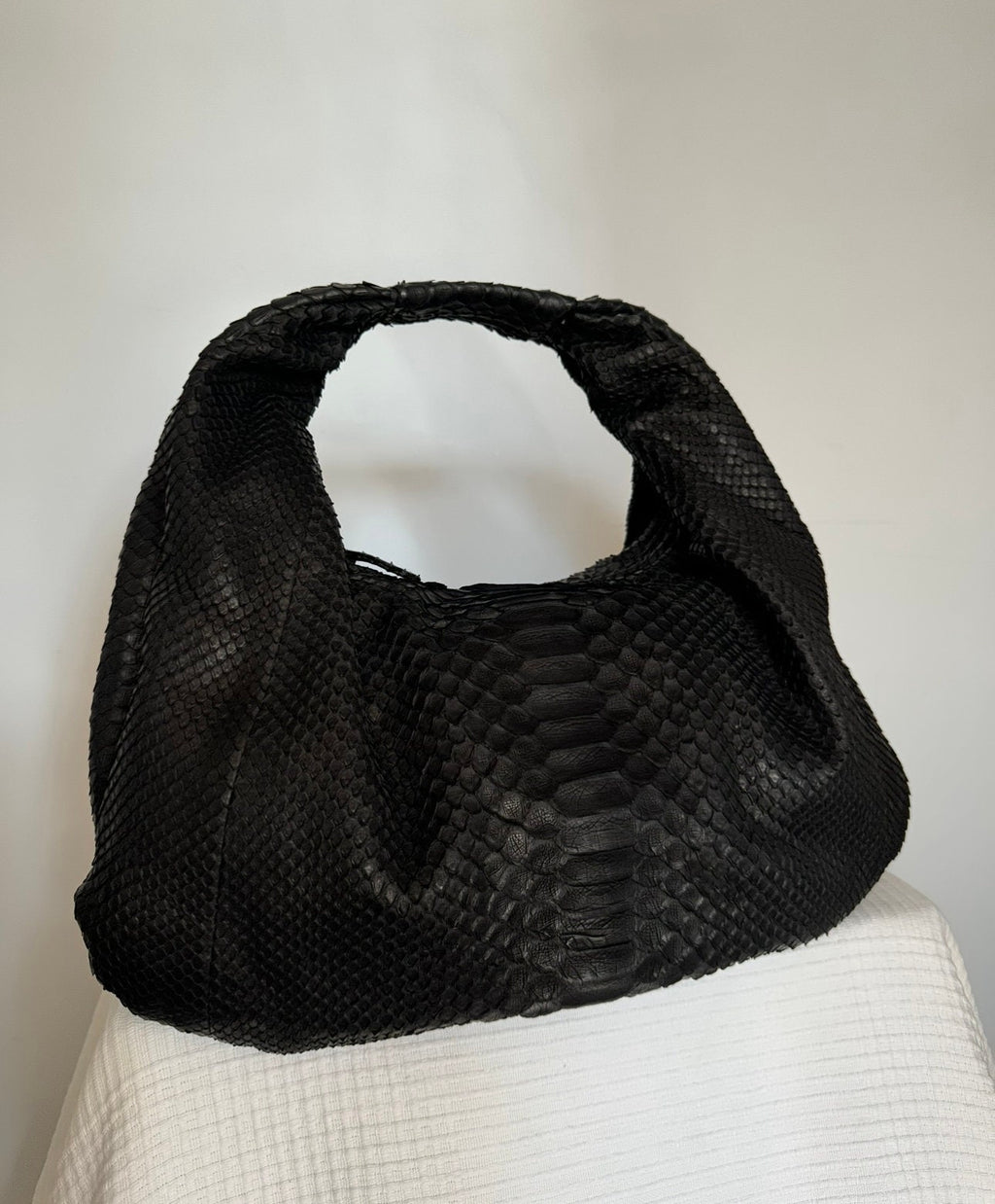 Small Soft Hobo Python Skin Bag — Black