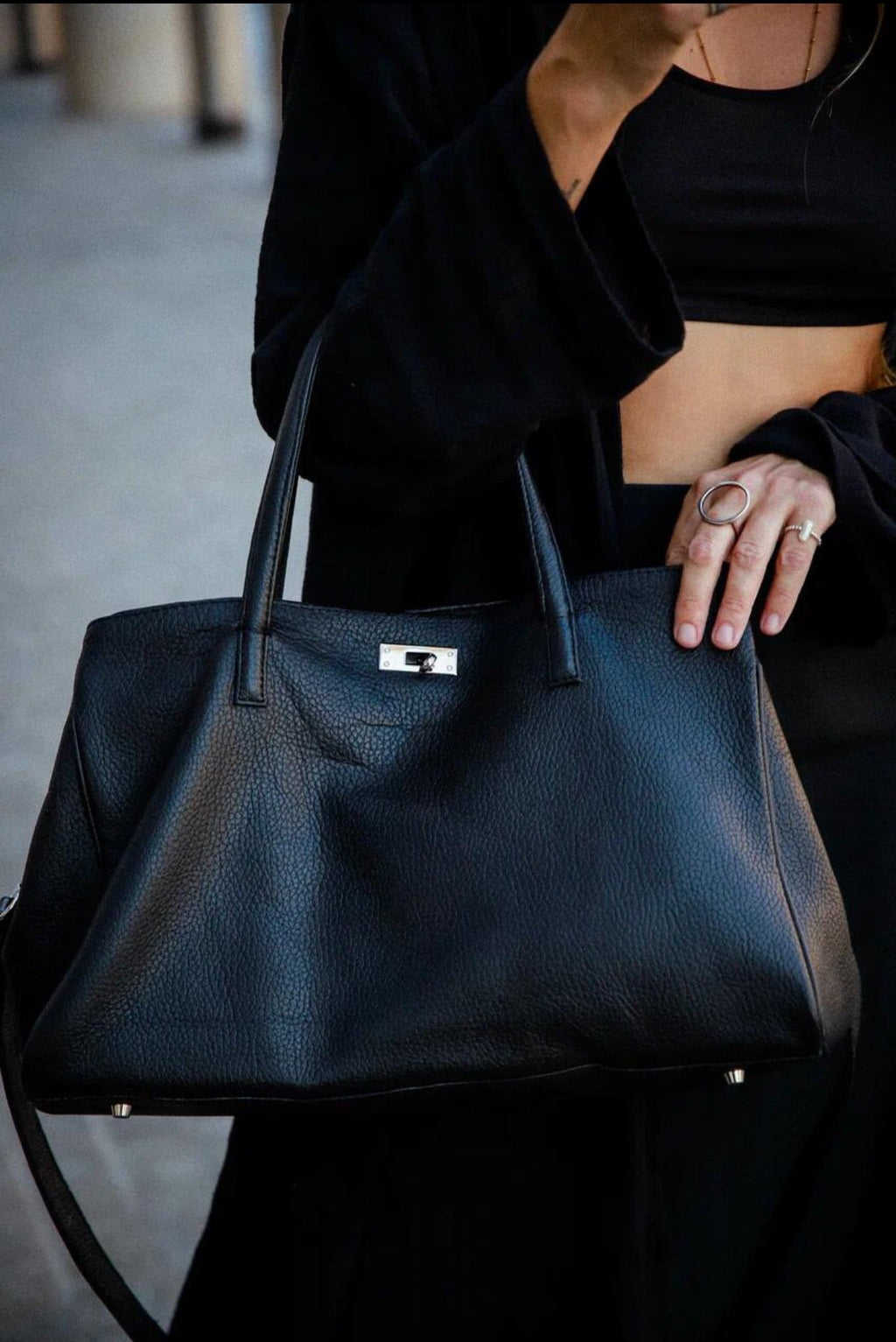 Genuine leather black classy designer women bag
