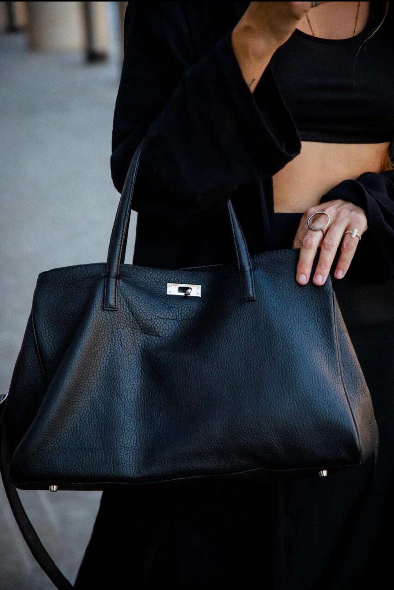 Genuine leather black classy designer women bag