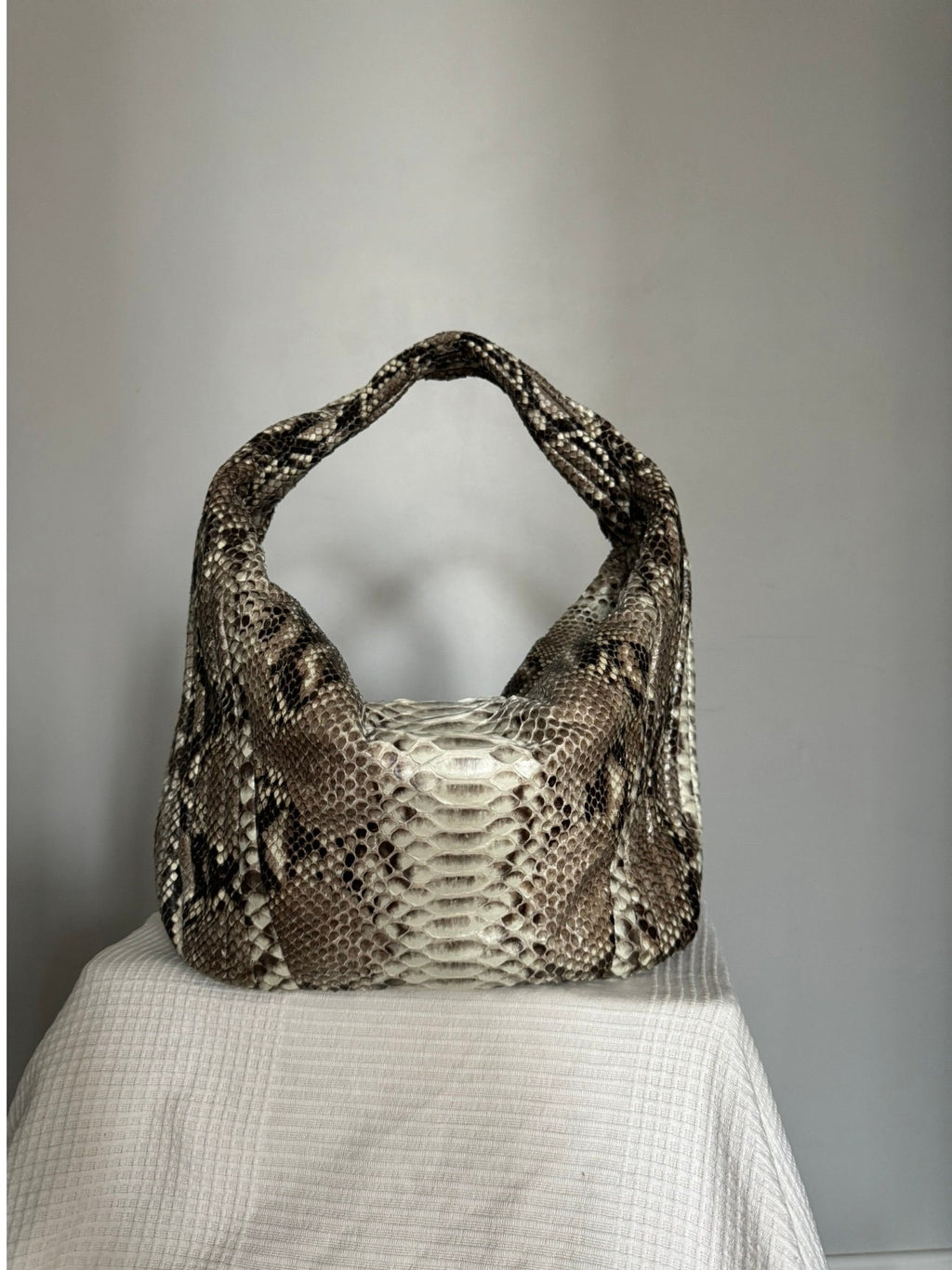 Soft Hobo Python Skin Stitched Bag — Gray