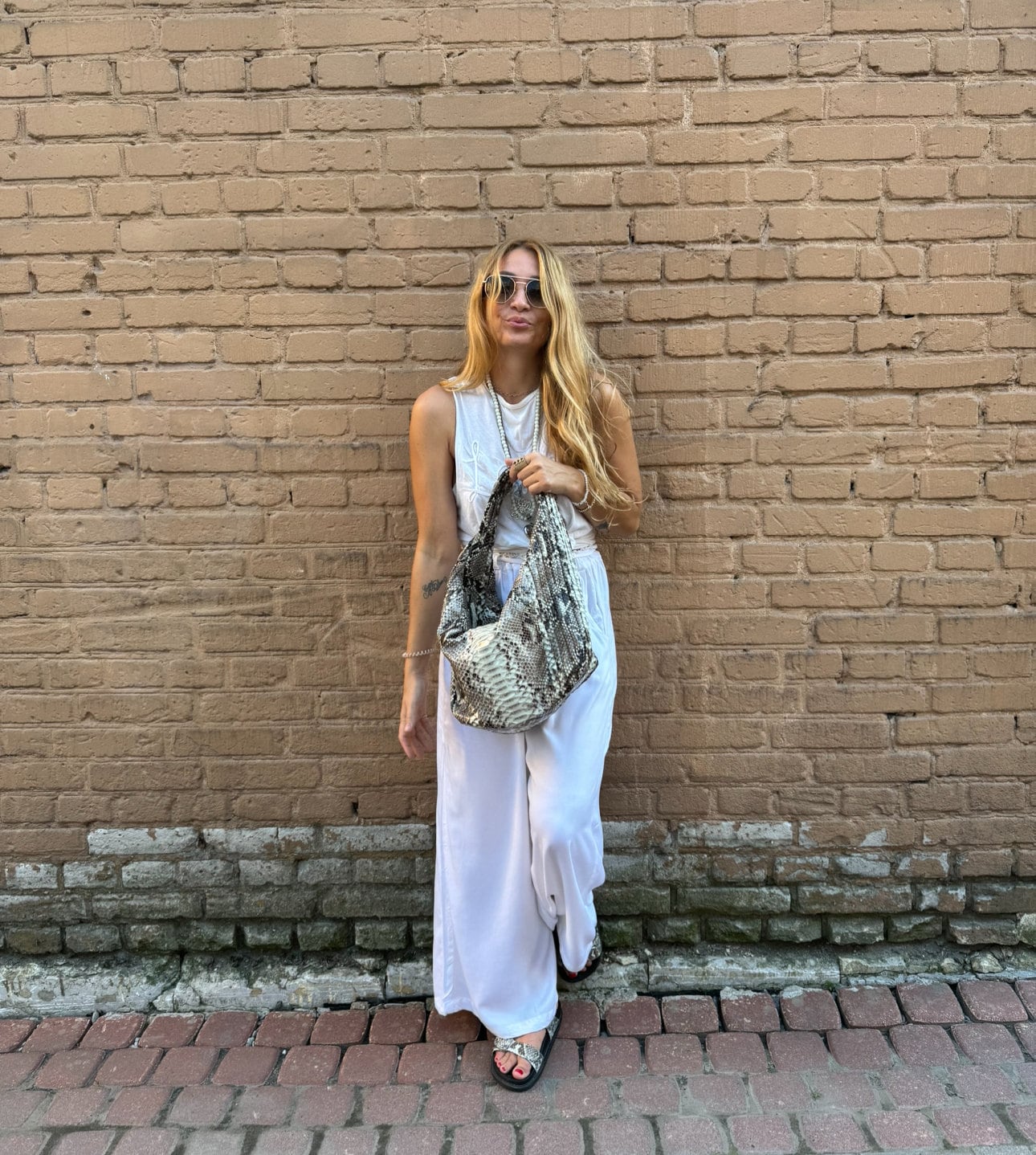 Soft Hobo Python Skin Stitched Bag — Gray