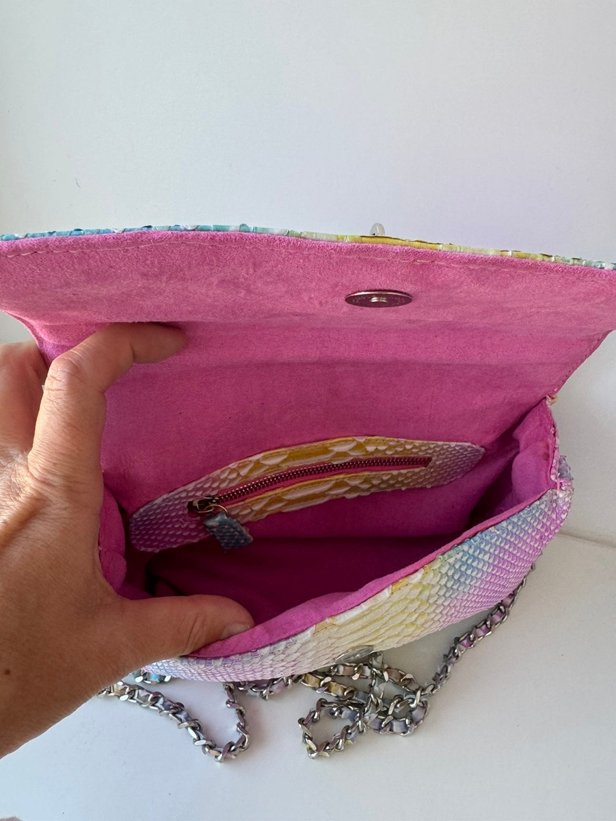 Genuine Python Skin Midi Crossbody Bag — Rainbow