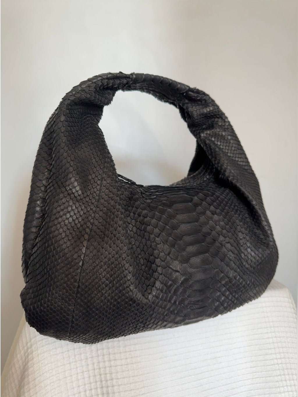Small Soft Hobo Python Skin Bag — Black