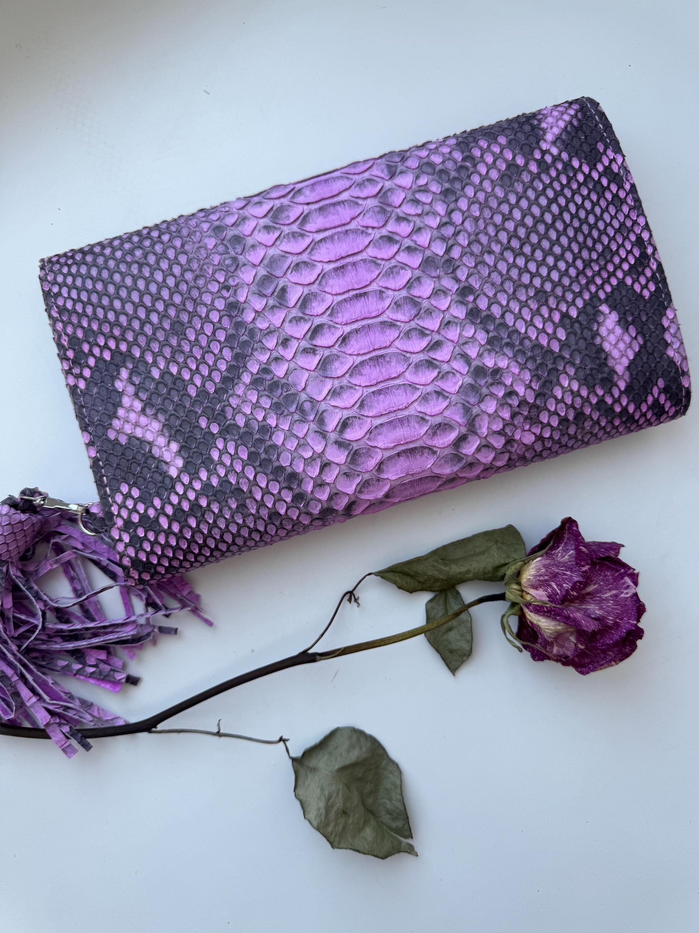 Genuine python skin classy flat clutch with shoulder chain — Pink