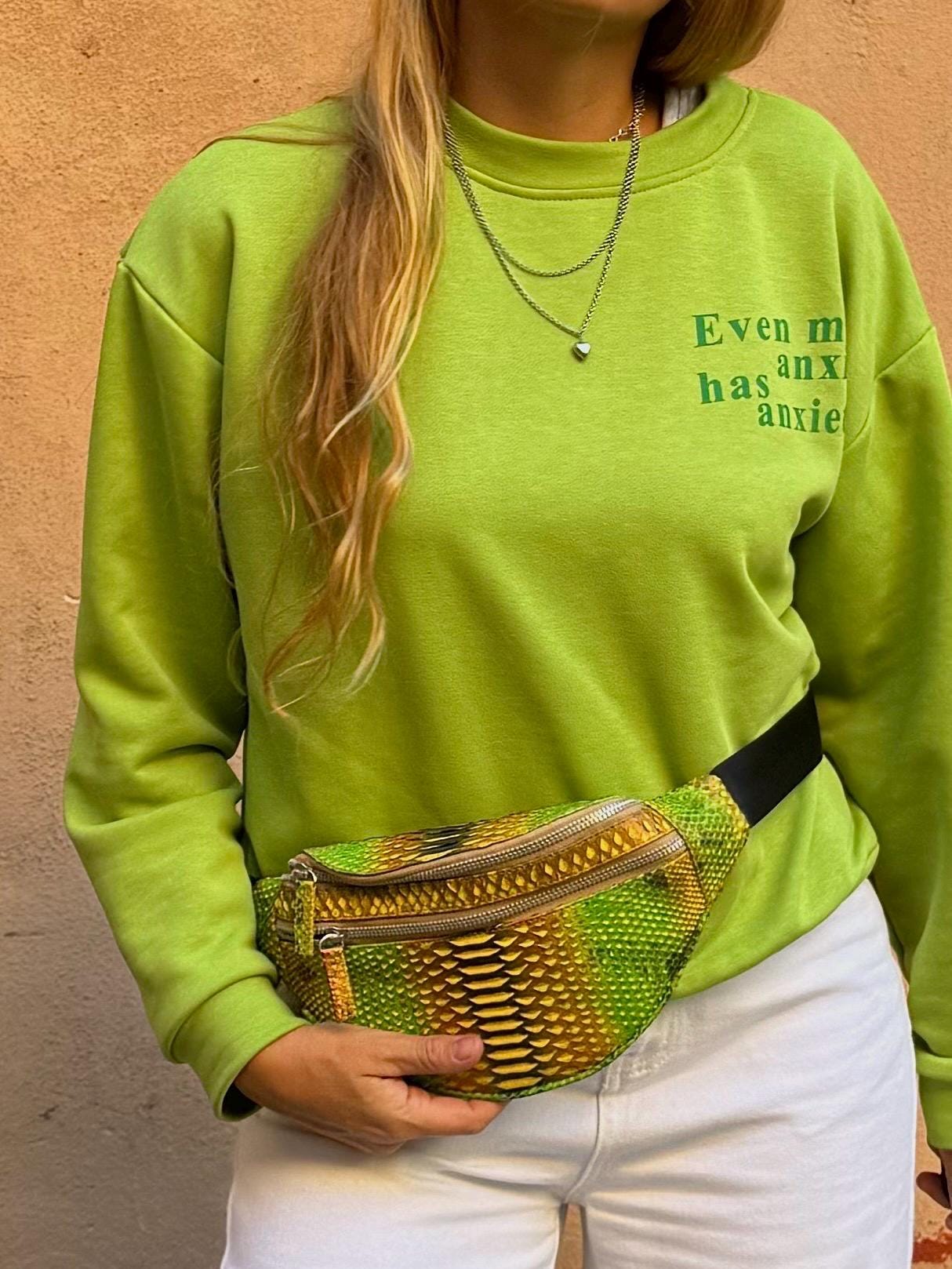 Genuine Python Skin Fanny Pack Yellow  Green Milticolor  | Leather Belt Bag| Unisex Fanny Pack | Exotic Leather Bags | Real Snake Bag