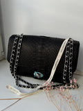 Genuine Python Skin Maxi Crossbody Bag — Black