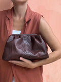 Genuine python skin brown pouch bag | exotic leather bags | medium size soft clutch | snake designer bag | gift for her | classy purse
