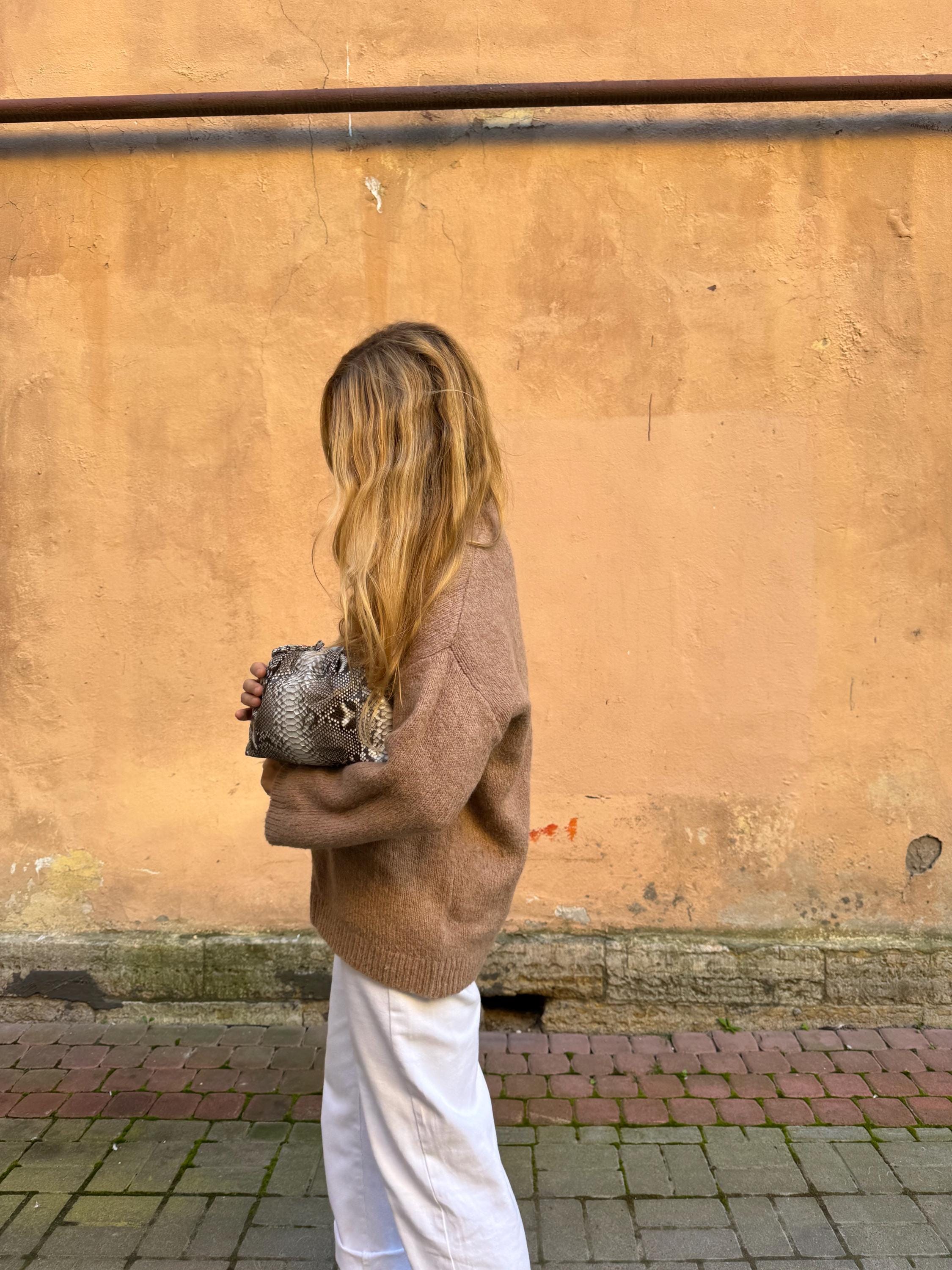 Genuine Python Skin Pouch Bag — Grey Natural