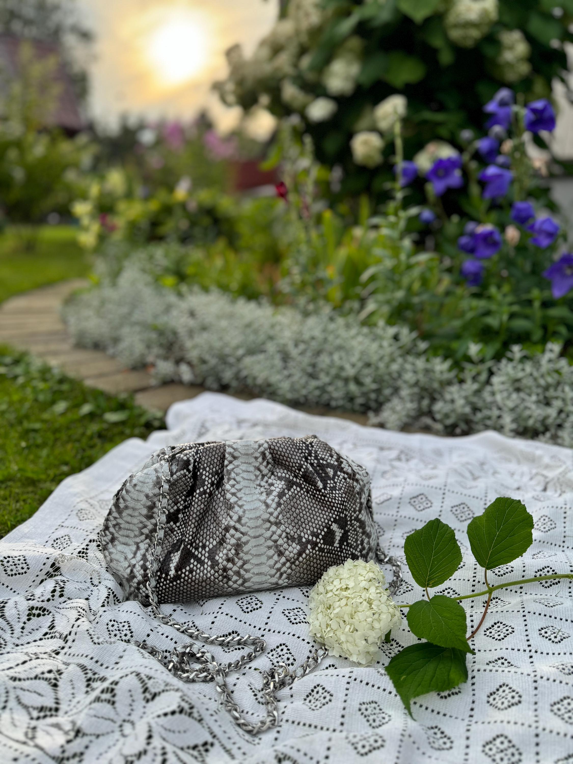 Genuine Python Skin Pouch Bag — Grey Natural