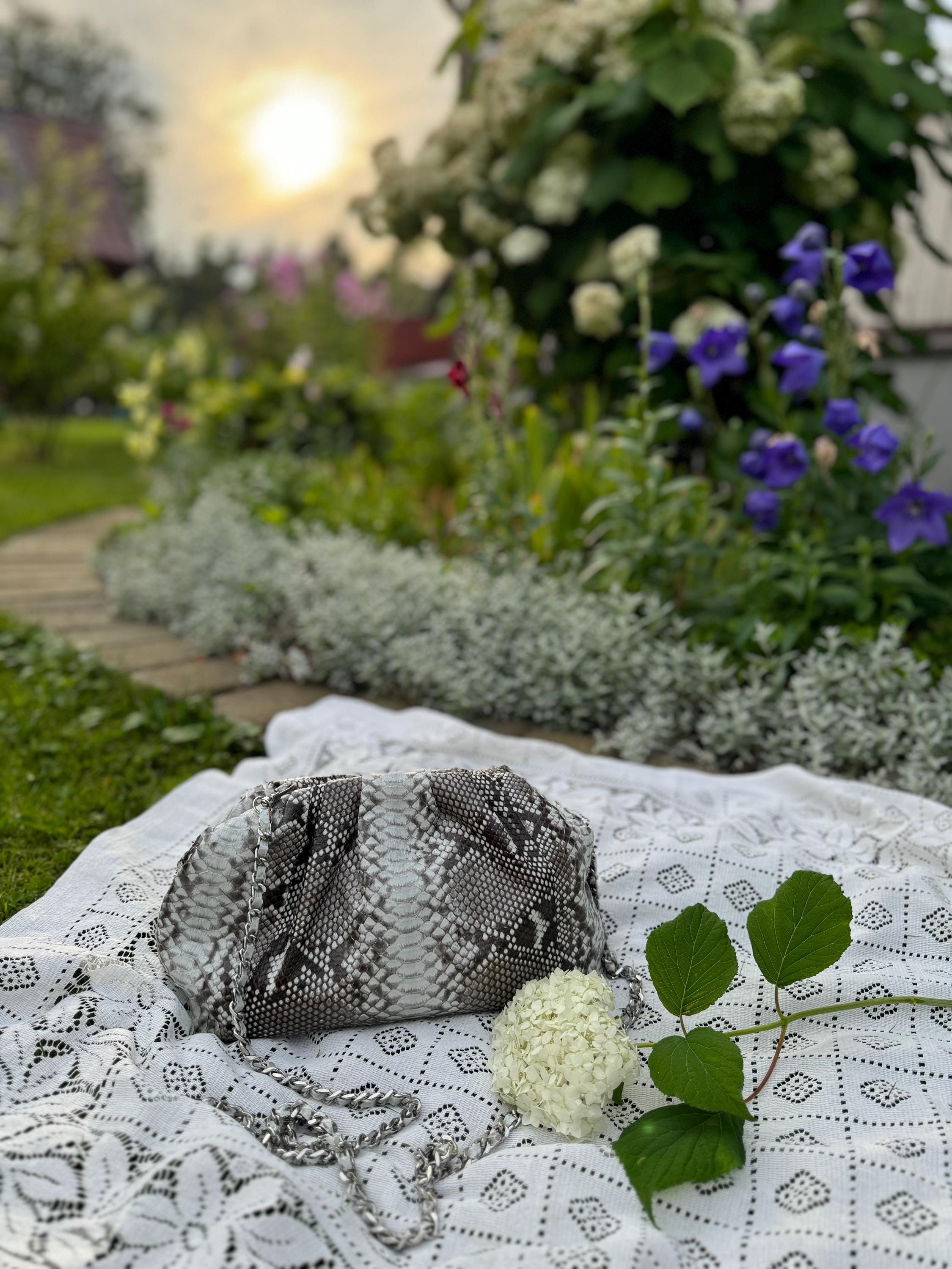Genuine Python Skin Pouch Bag — Grey Natural