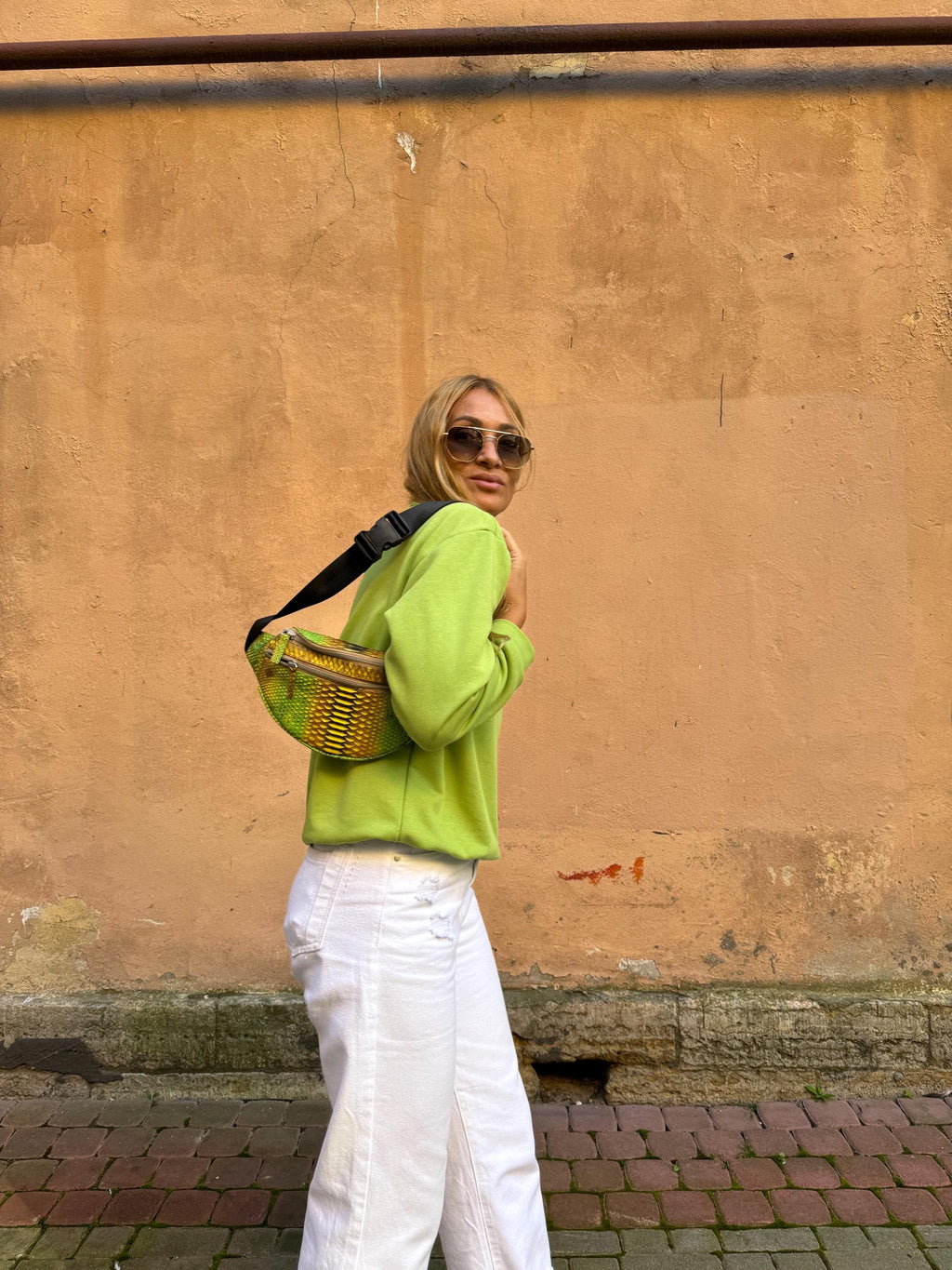 Genuine Python Skin Fanny Pack Yellow  Green Milticolor  | Leather Belt Bag| Unisex Fanny Pack | Exotic Leather Bags | Real Snake Bag