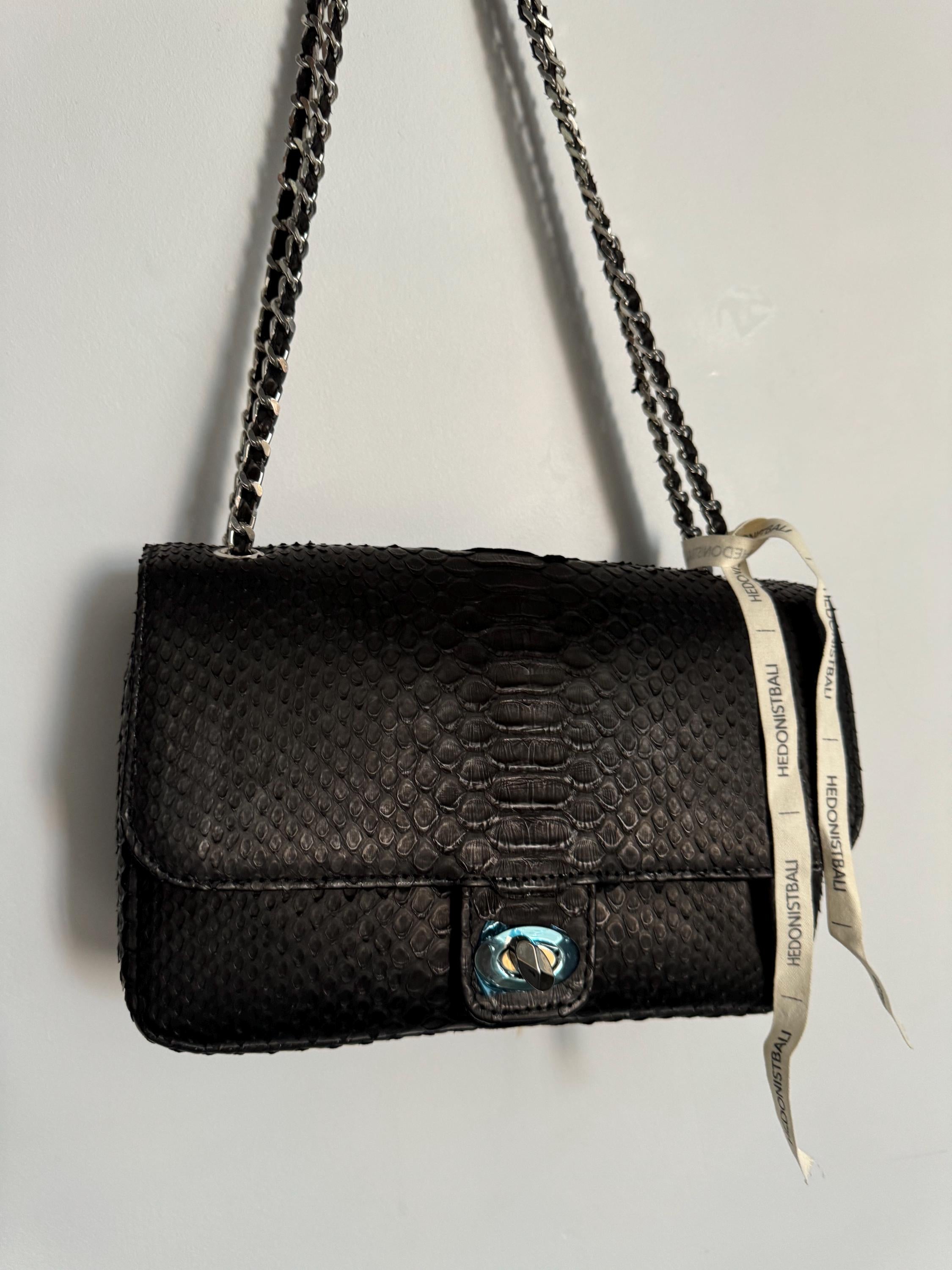 Genuine Python Skin Maxi Crossbody Bag — Black