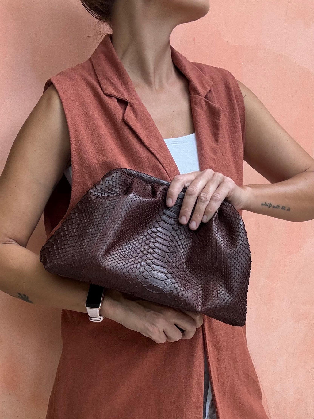 Genuine python skin brown pouch bag | exotic leather bags | medium size soft clutch | snake designer bag | gift for her | classy purse