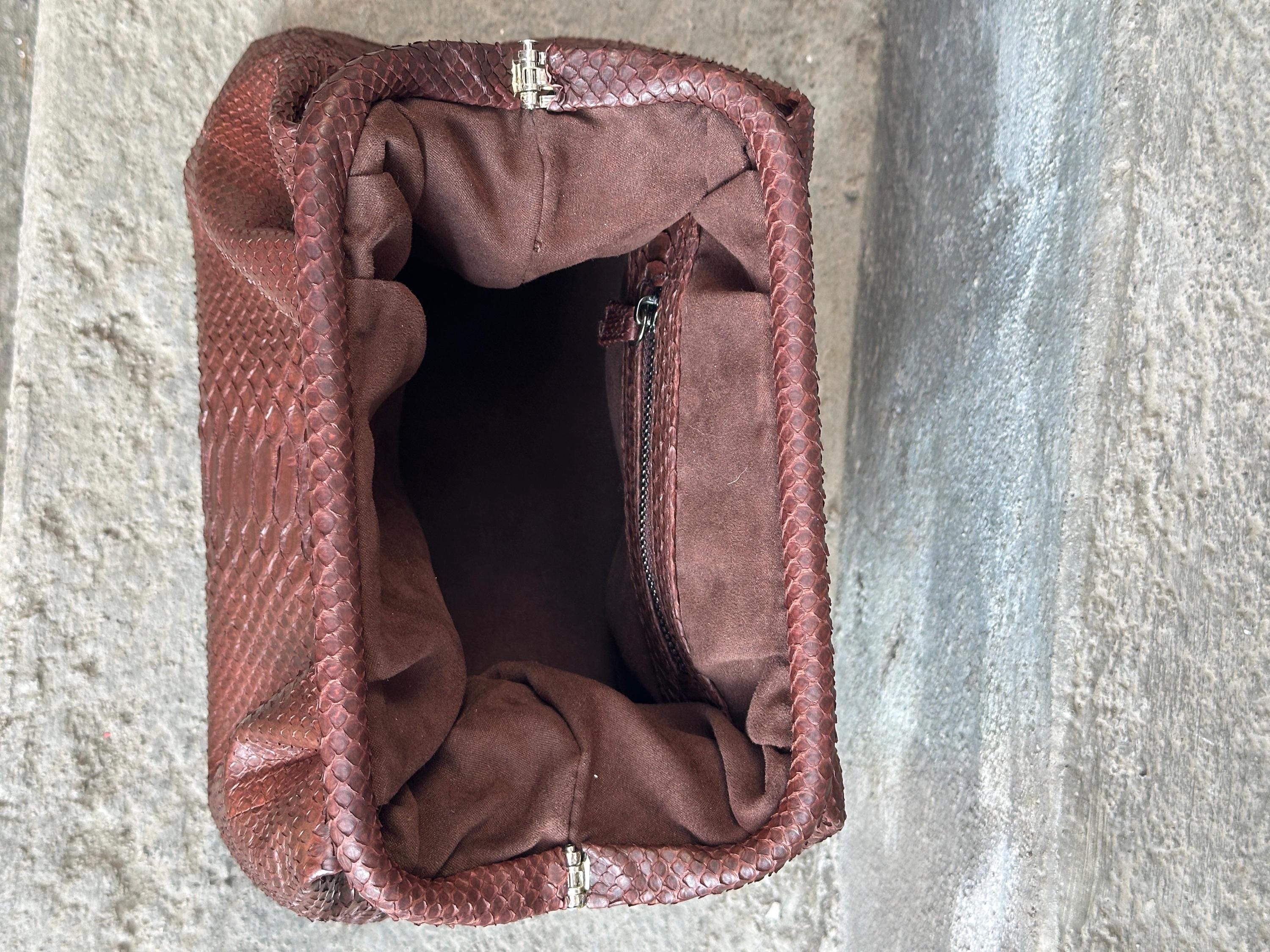 Genuine python skin brown pouch bag | exotic leather bags | medium size soft clutch | snake designer bag | gift for her | classy purse