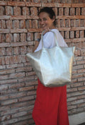 Genuine leather silver tote shopper big bag / everyday purse / handmade bags / designer bags / summer bag / gift for her — Red