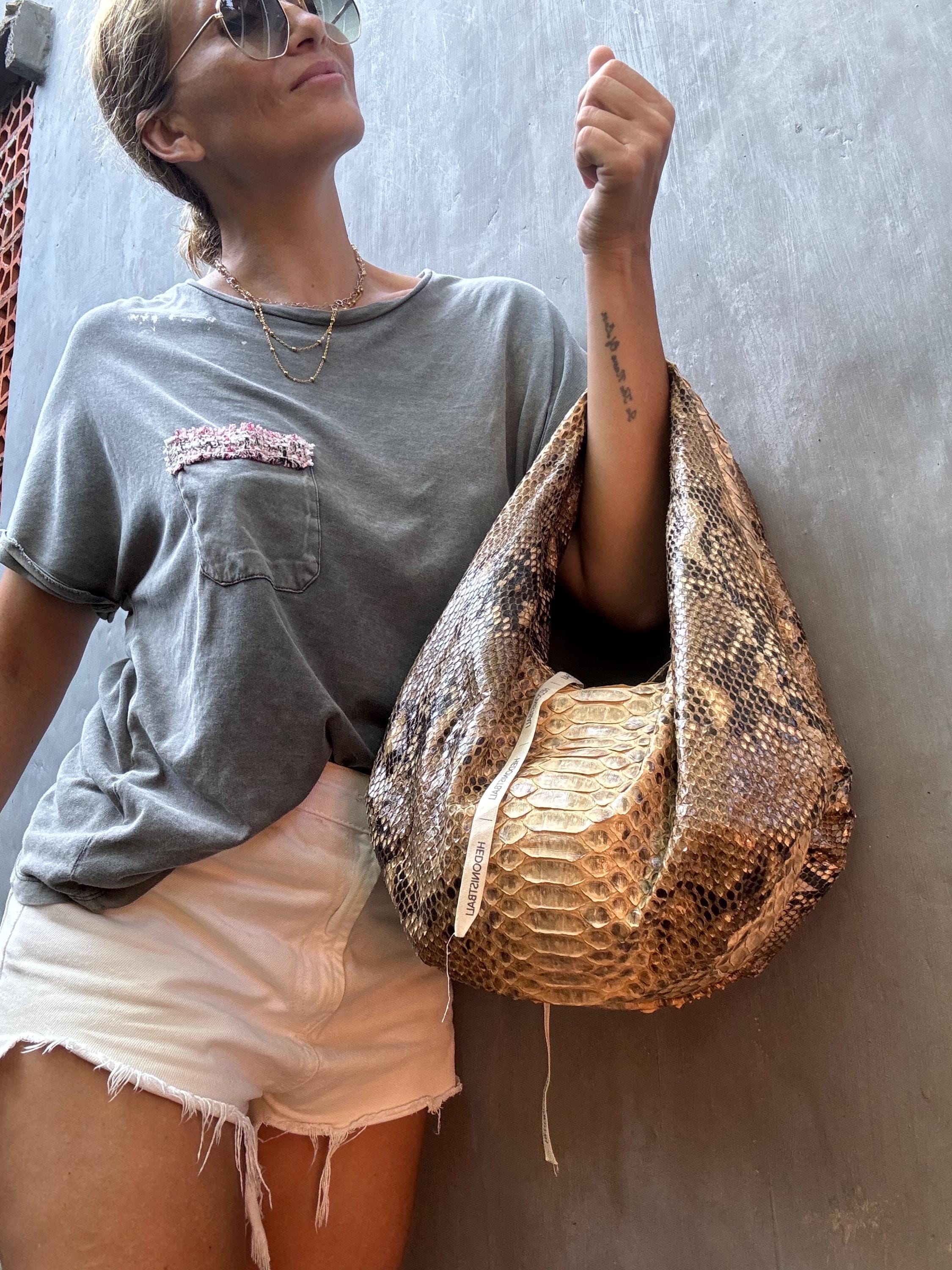 Medium Soft Hobo Python Skin Bag — Cream