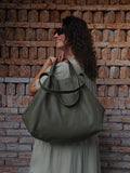 Genuine leather khaki green oversize tote shopper triple handle big bag / everyday purse / handmade bags / designer bags / summer bag / — Red