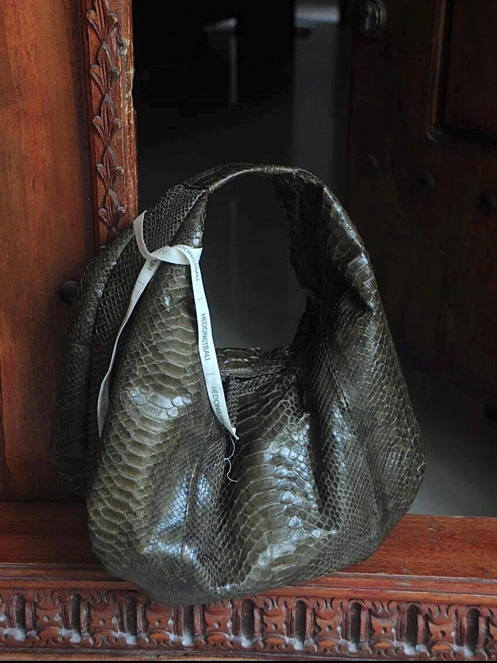 Medium Soft Hobo Python Skin Bag — Khaki