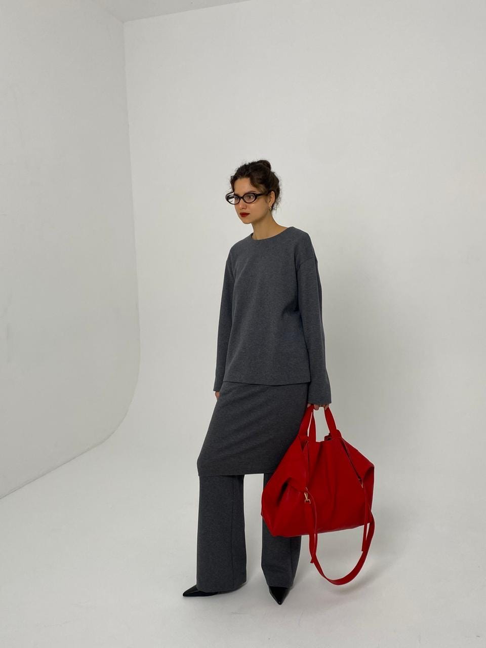 Genuine Leather Oversized Tote Bag — Red