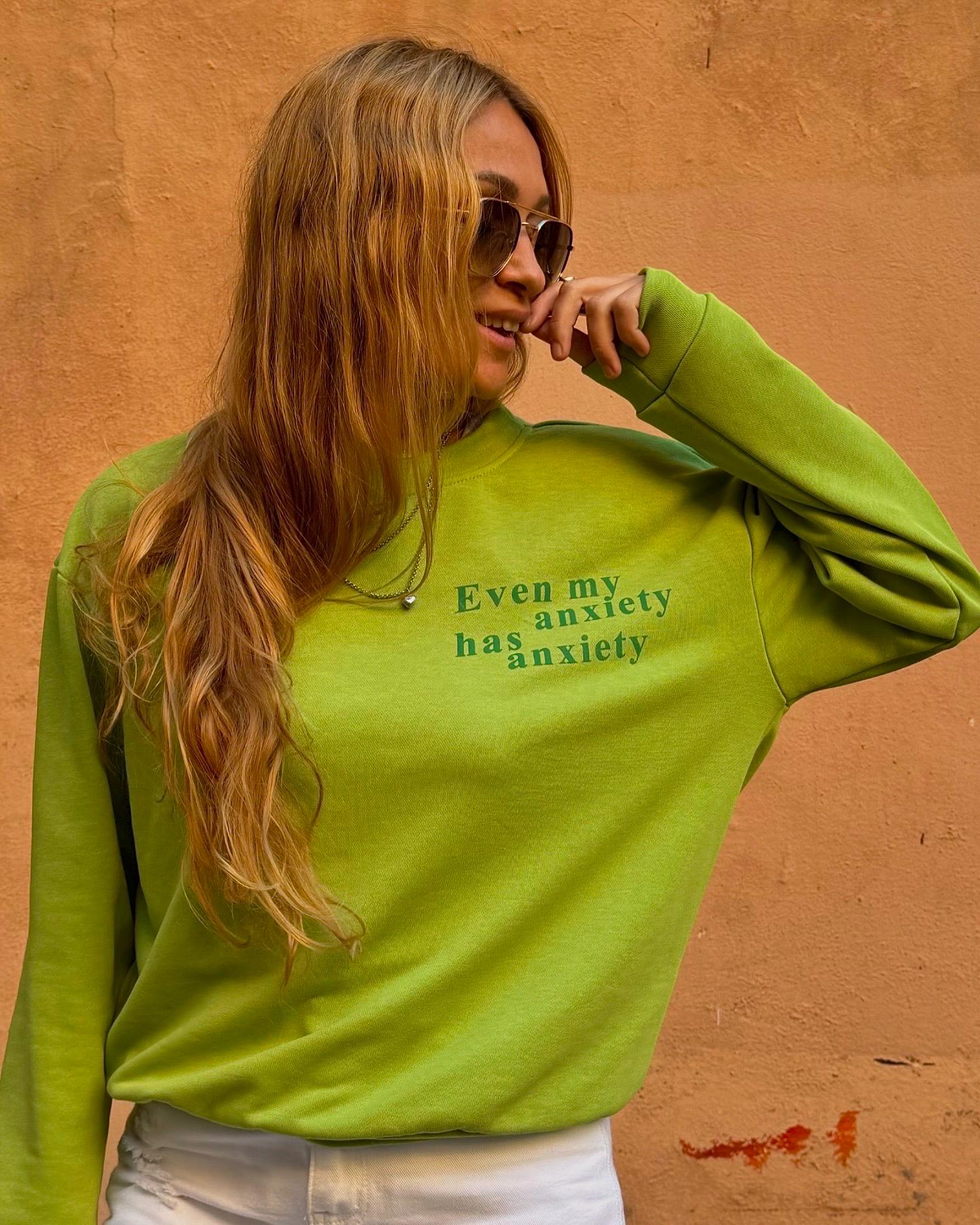 Bright Green Designer Sweatshirt with anxiety print