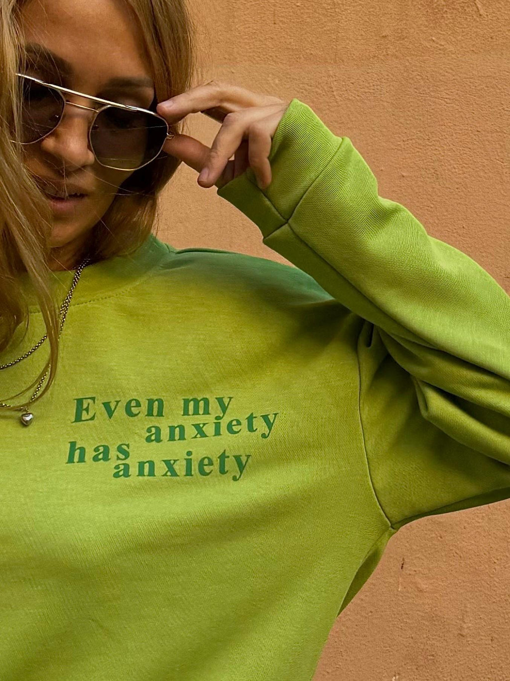Bright Green Designer Sweatshirt with anxiety print