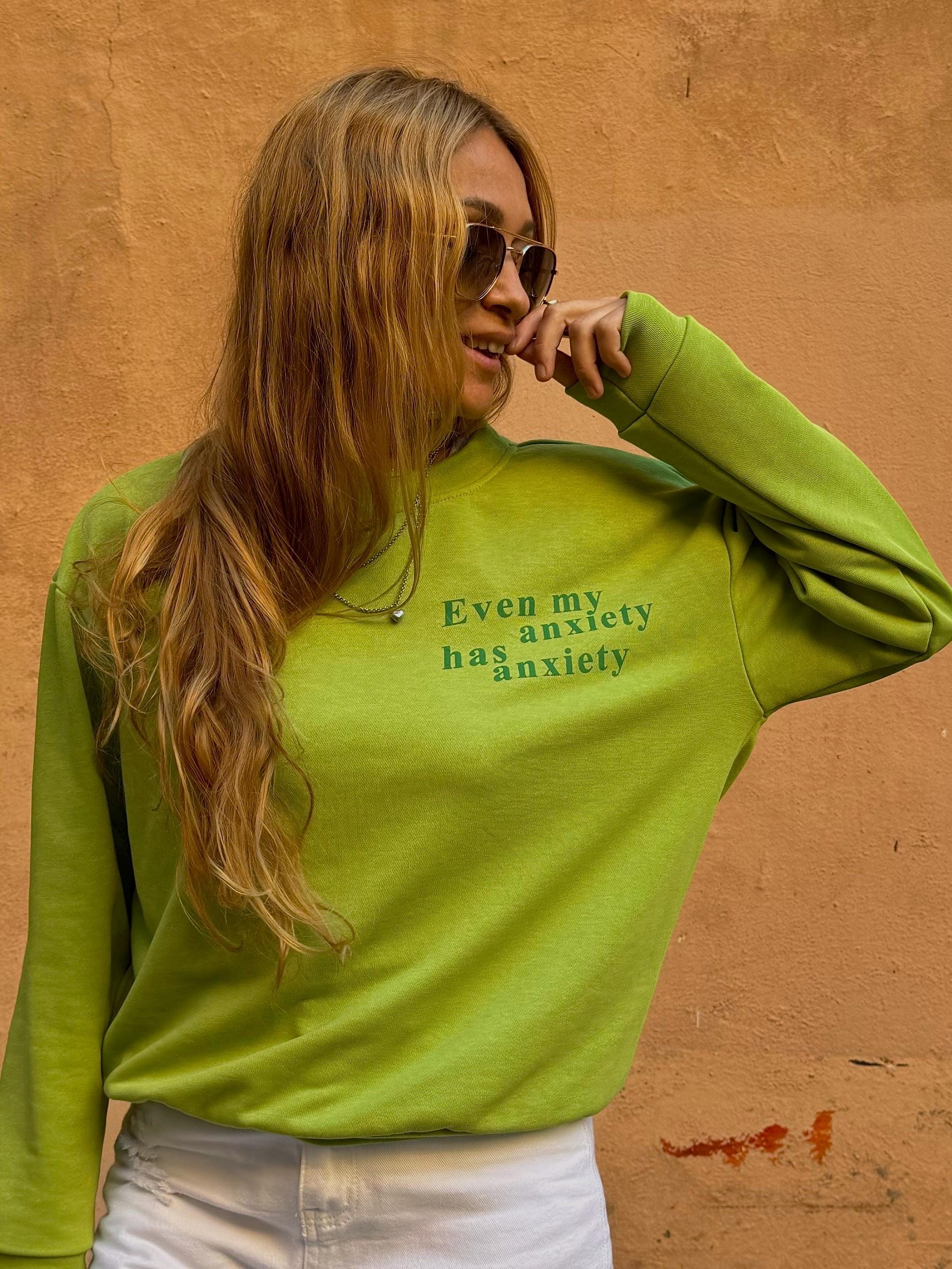 Bright Green Designer Sweatshirt with anxiety print