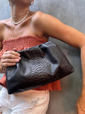 Genuine Python Skin Pouch Bag — Black