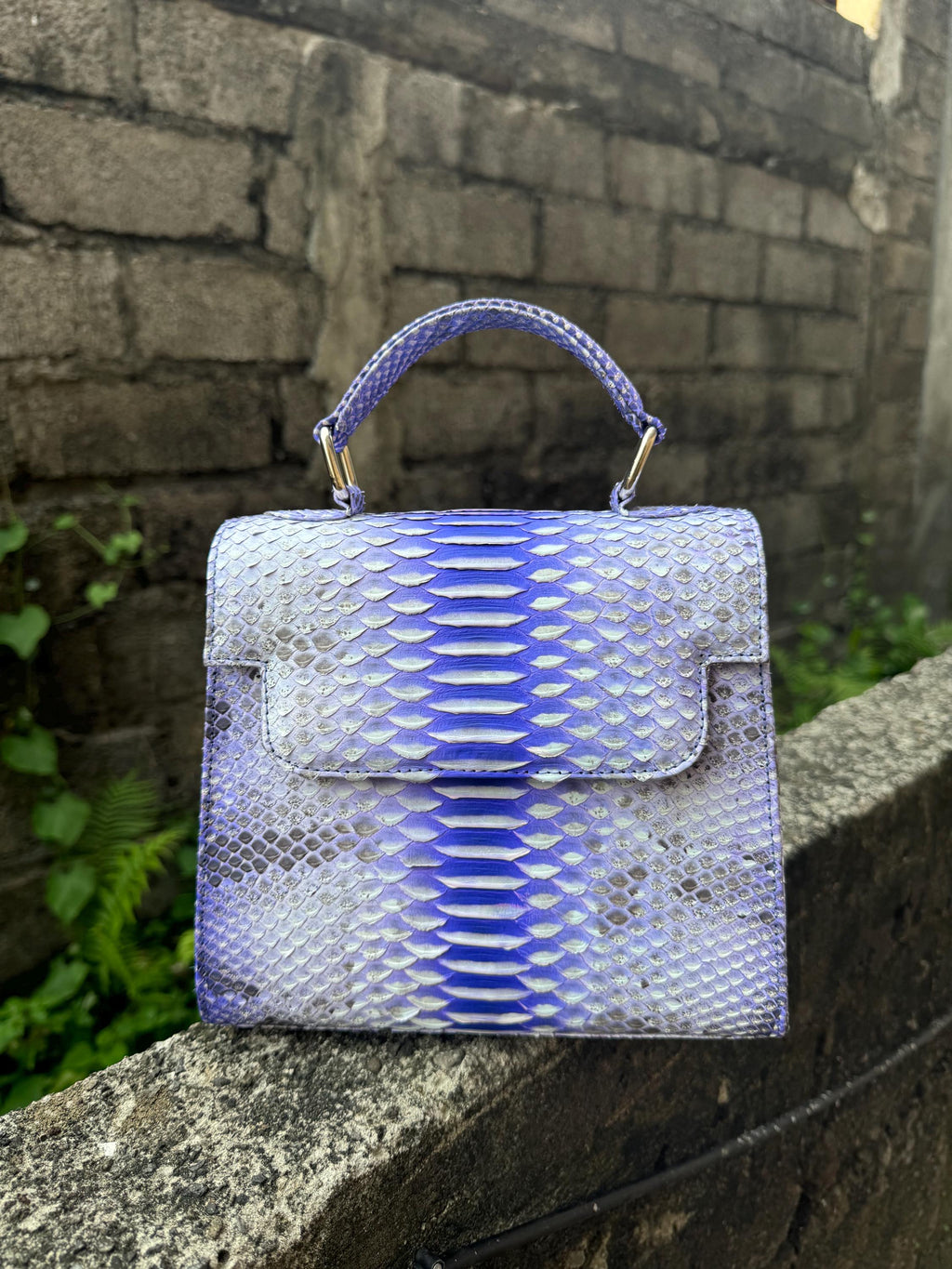 Genuine Python Skin Crossbody Handle Bag — Light Blue