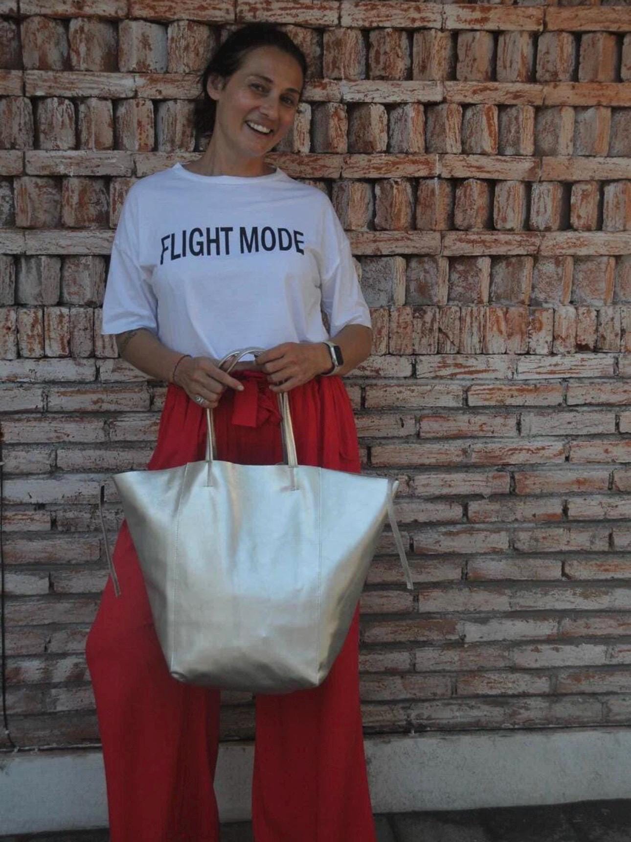 Genuine leather silver tote shopper big bag / everyday purse / handmade bags / designer bags / summer bag / gift for her