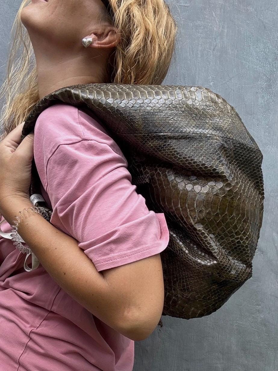 Medium Soft Hobo Python Skin Bag — Khaki