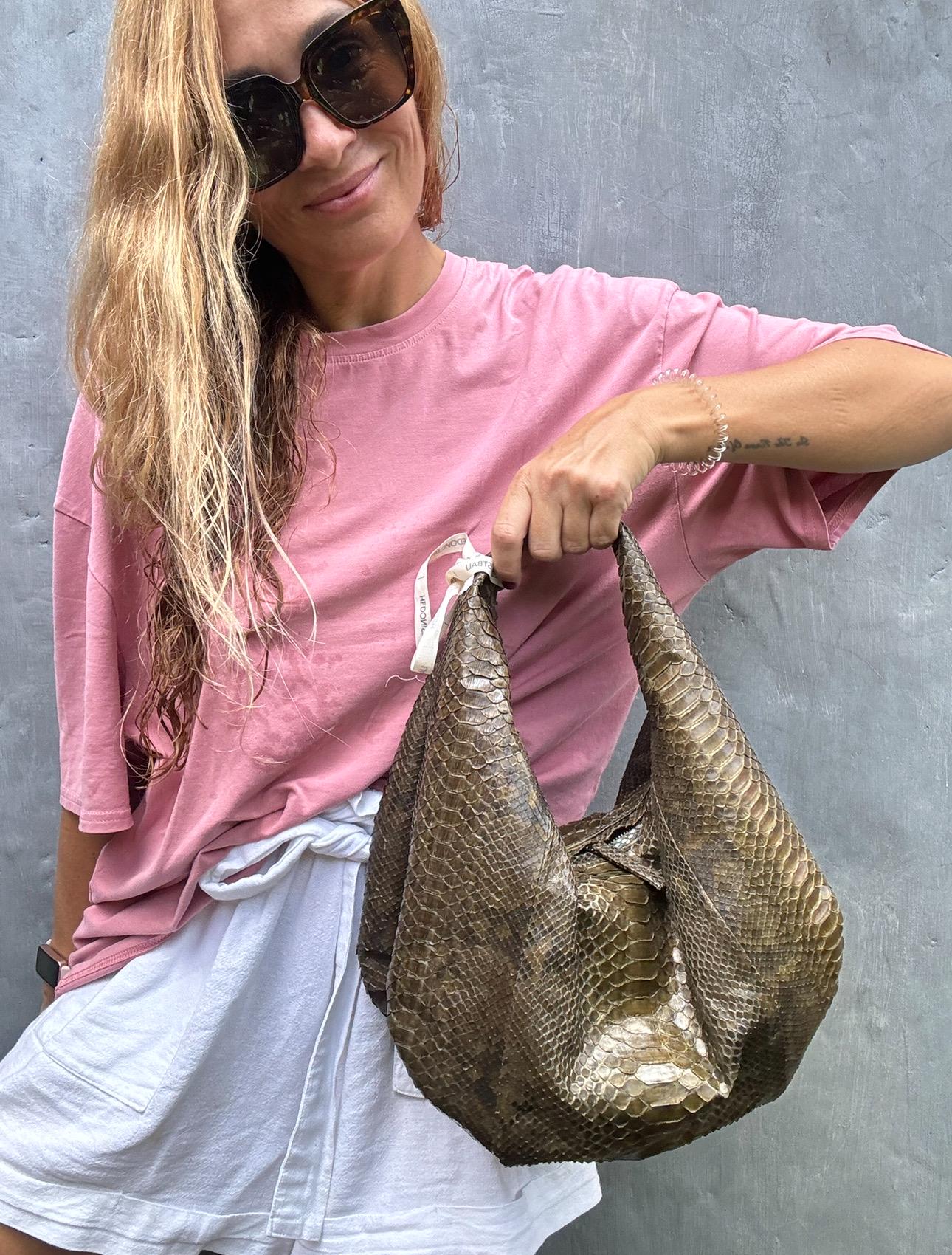 Medium Soft Hobo Python Skin Bag — Khaki