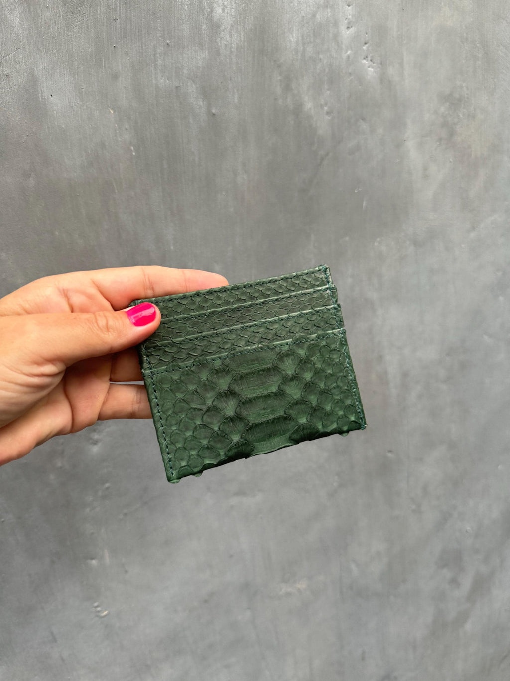 Genuine Python Skin Card Holder — Dark Green (Ready to Ship)