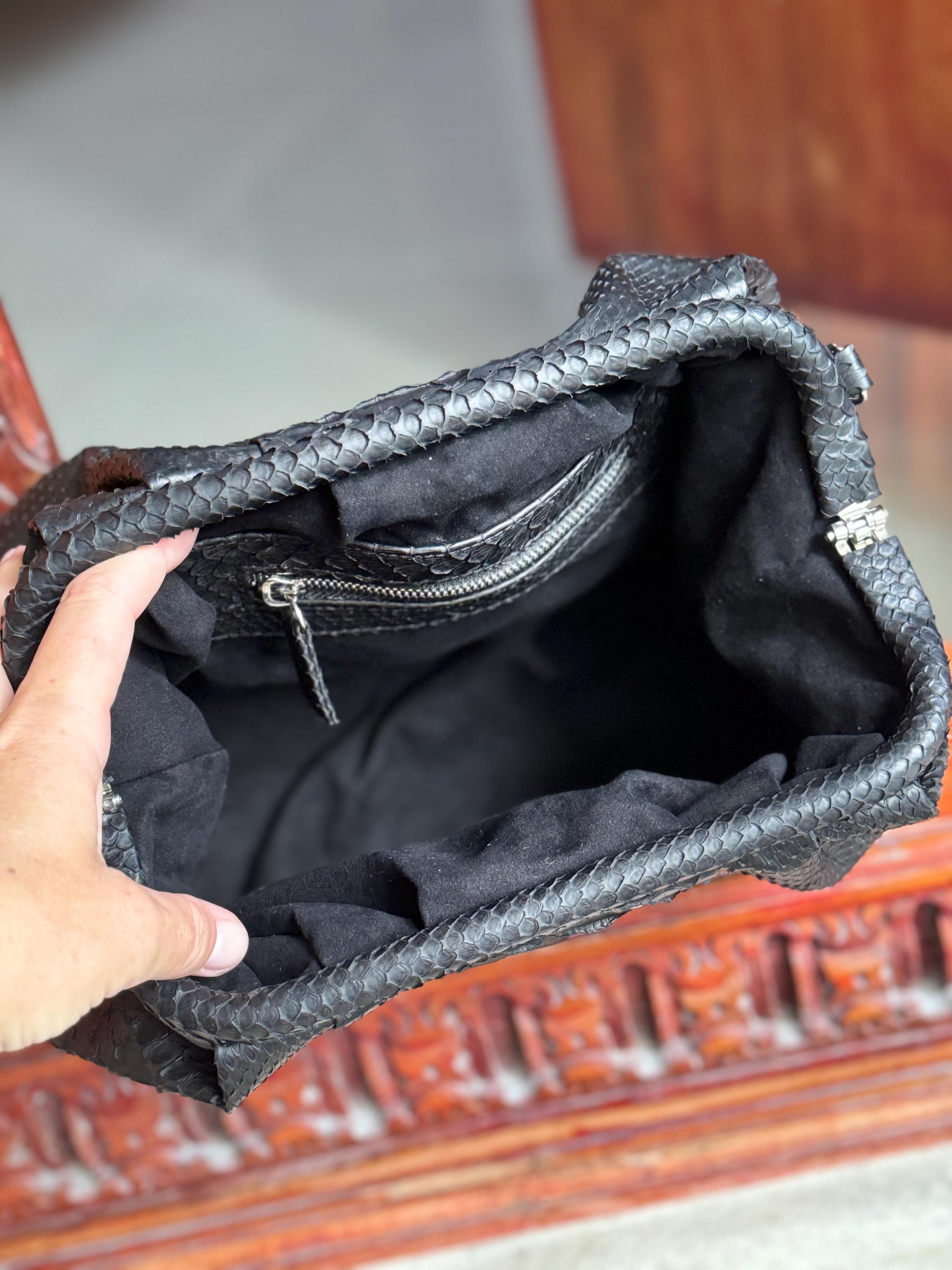Genuine Python Skin Pouch Bag — Black