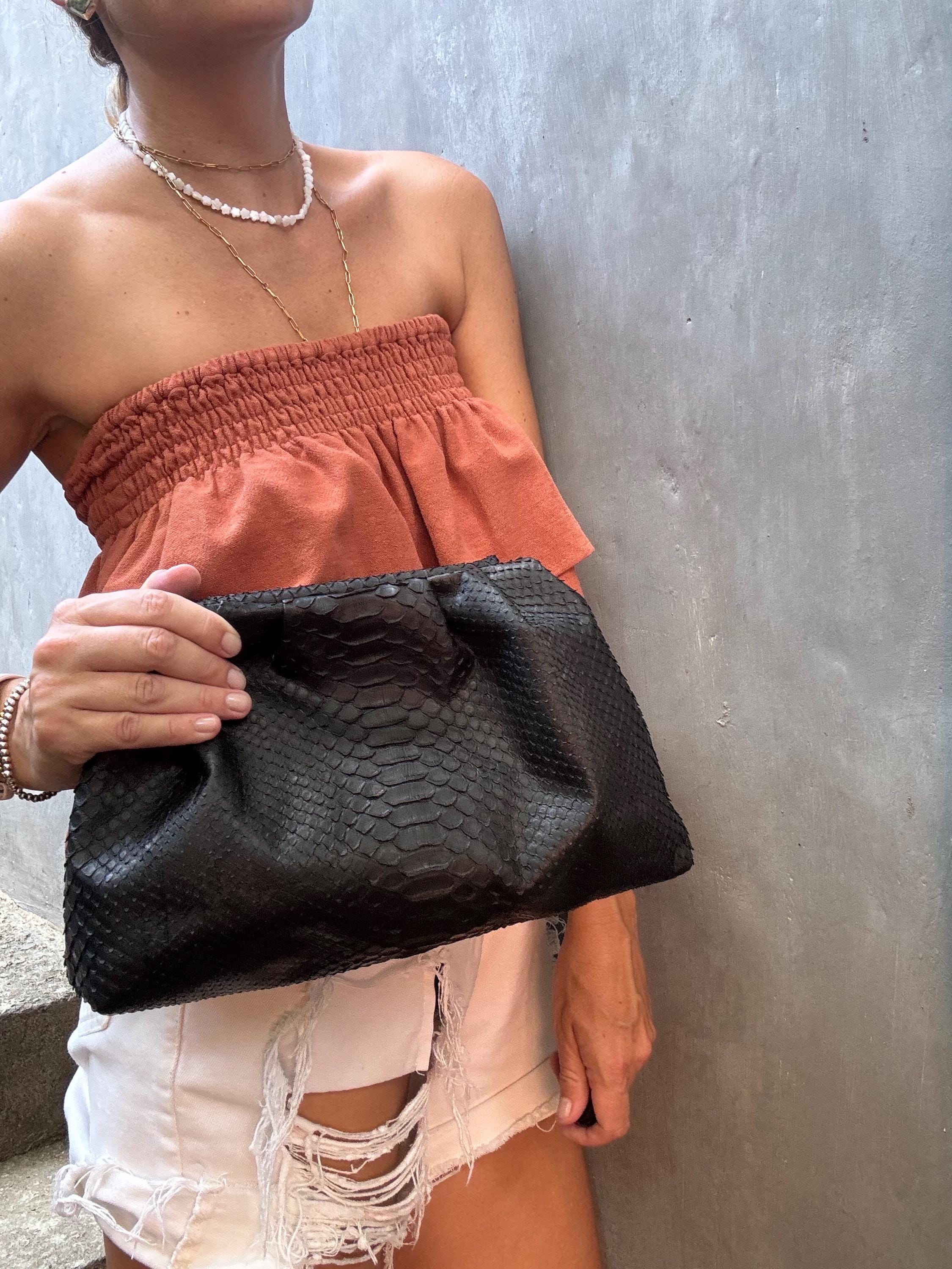 Genuine Python Skin Pouch Bag — Black