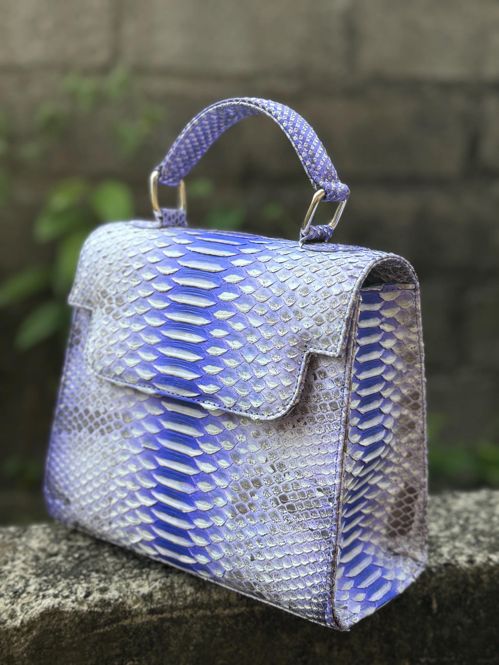 Genuine Python Skin Crossbody Handle Bag — Light Blue
