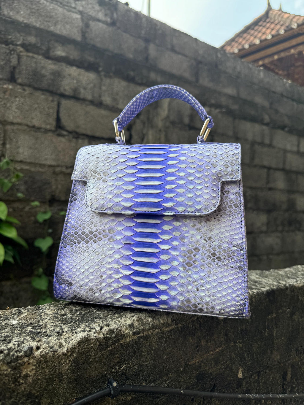 Genuine Python Skin Crossbody Handle Bag — Light Blue