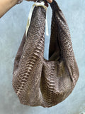 Big Soft Hobo Classy Sport Woman Bag | Purse Genuine Python Skin | Python Skin Products | Brown Big Elegant Leather Designer Soft Bag Snake