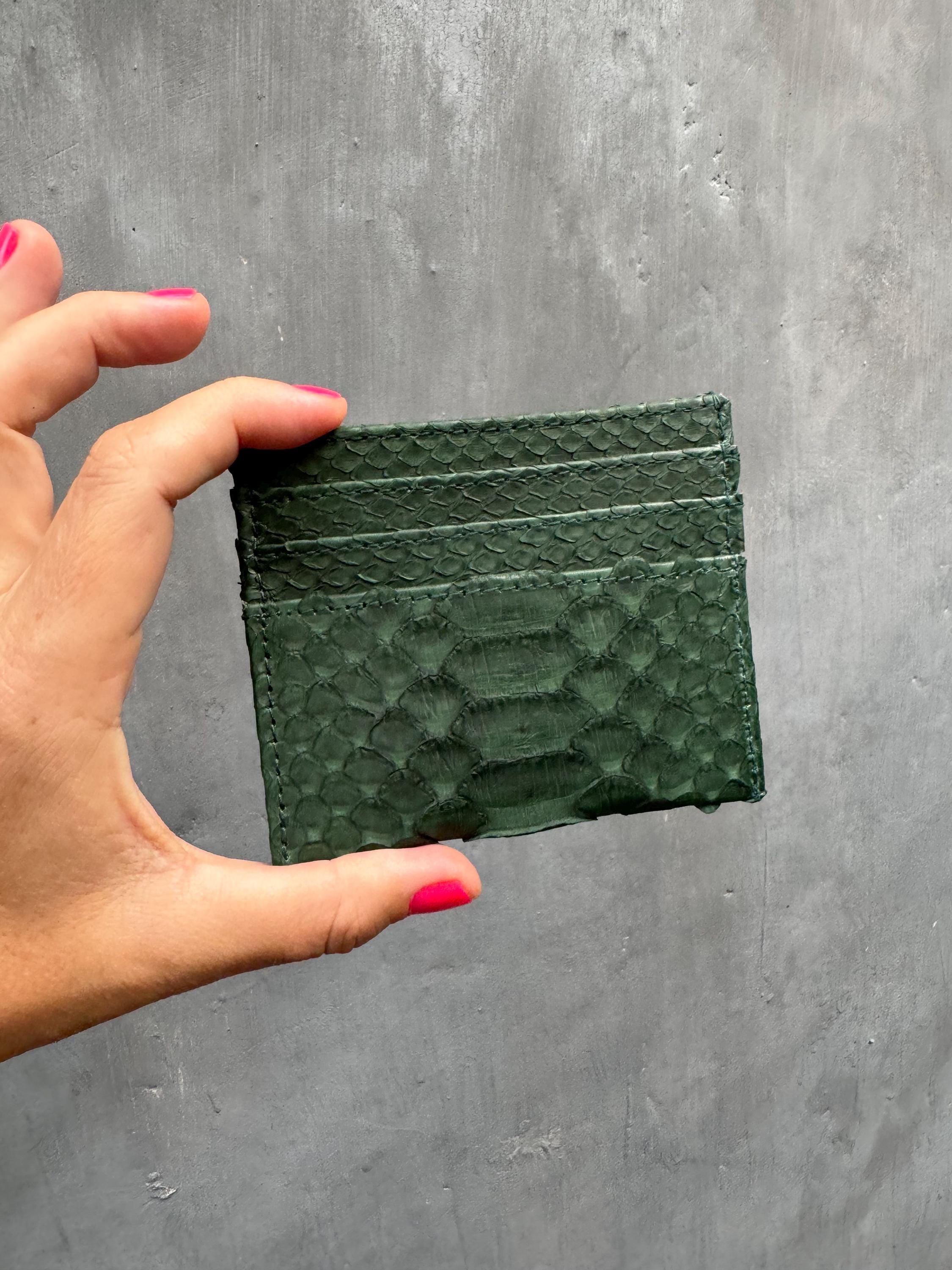 READY TO SHIP Genuine python skin creditcards holder | business cads holder dark green colour unisex wallet small | gift idea exotic