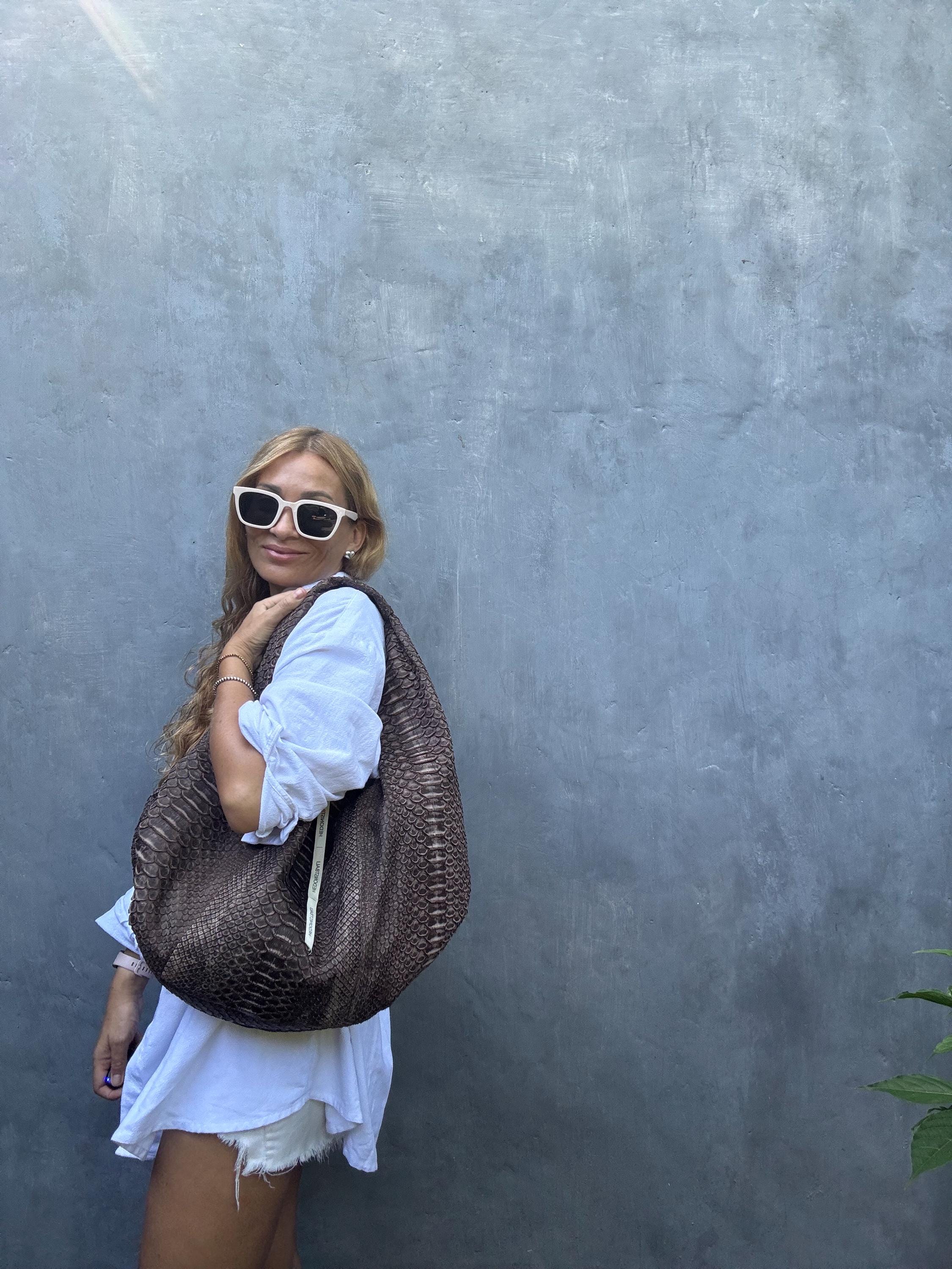 Big Soft Hobo Classy Sport Woman Bag | Purse Genuine Python Skin | Python Skin Products | Brown Big Elegant Leather Designer Soft Bag Snake