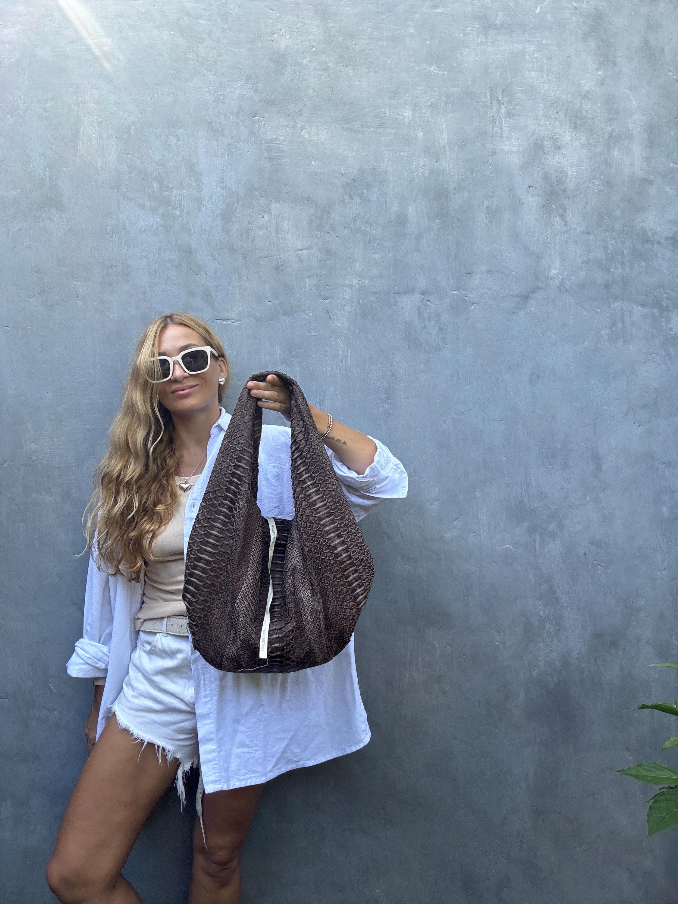 Big Soft Hobo Classy Sport Woman Bag | Purse Genuine Python Skin | Python Skin Products | Brown Big Elegant Leather Designer Soft Bag Snake